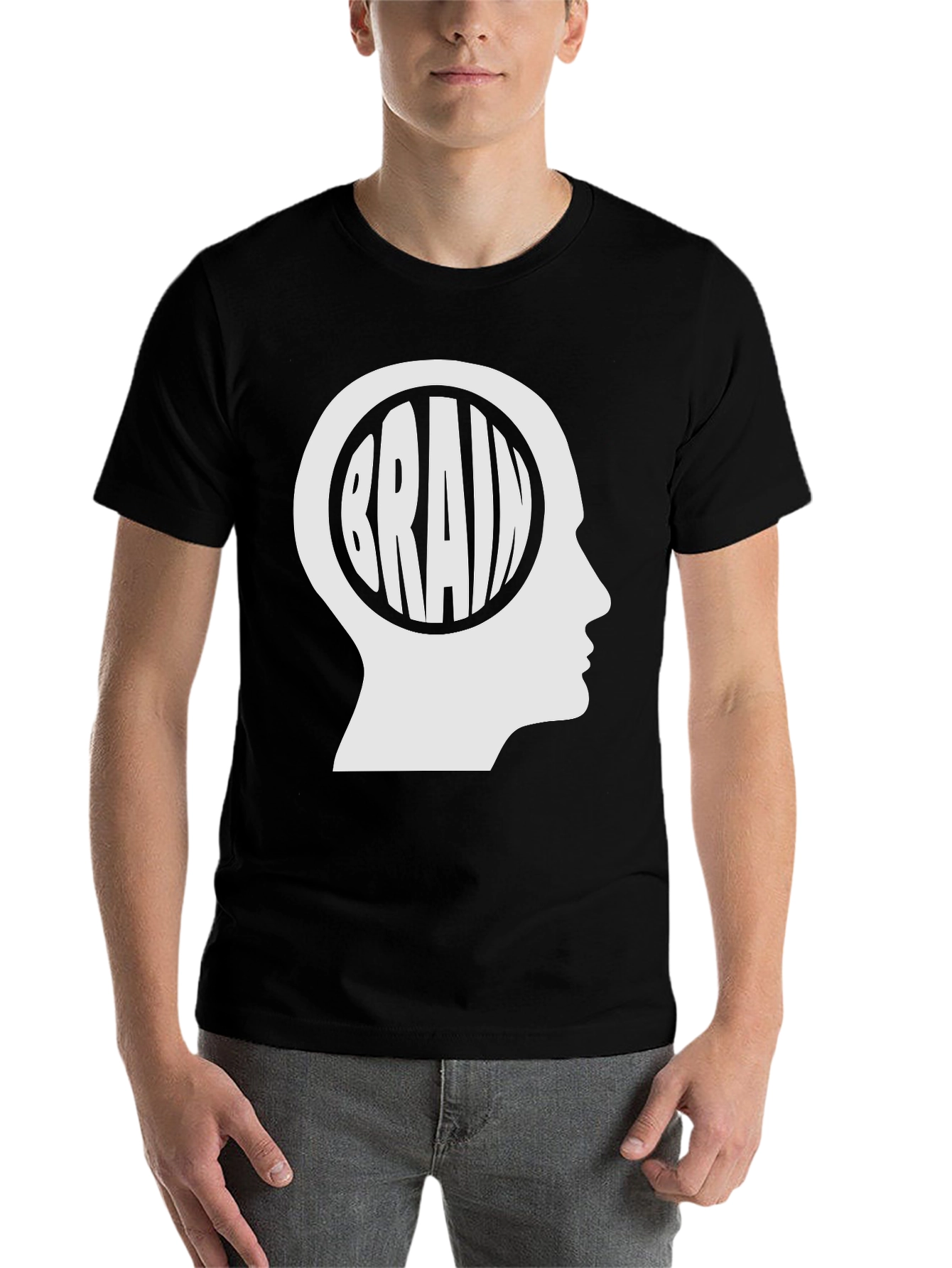 Black Brain Head Graphic T-Shirt - Black Cotton Tee view 7