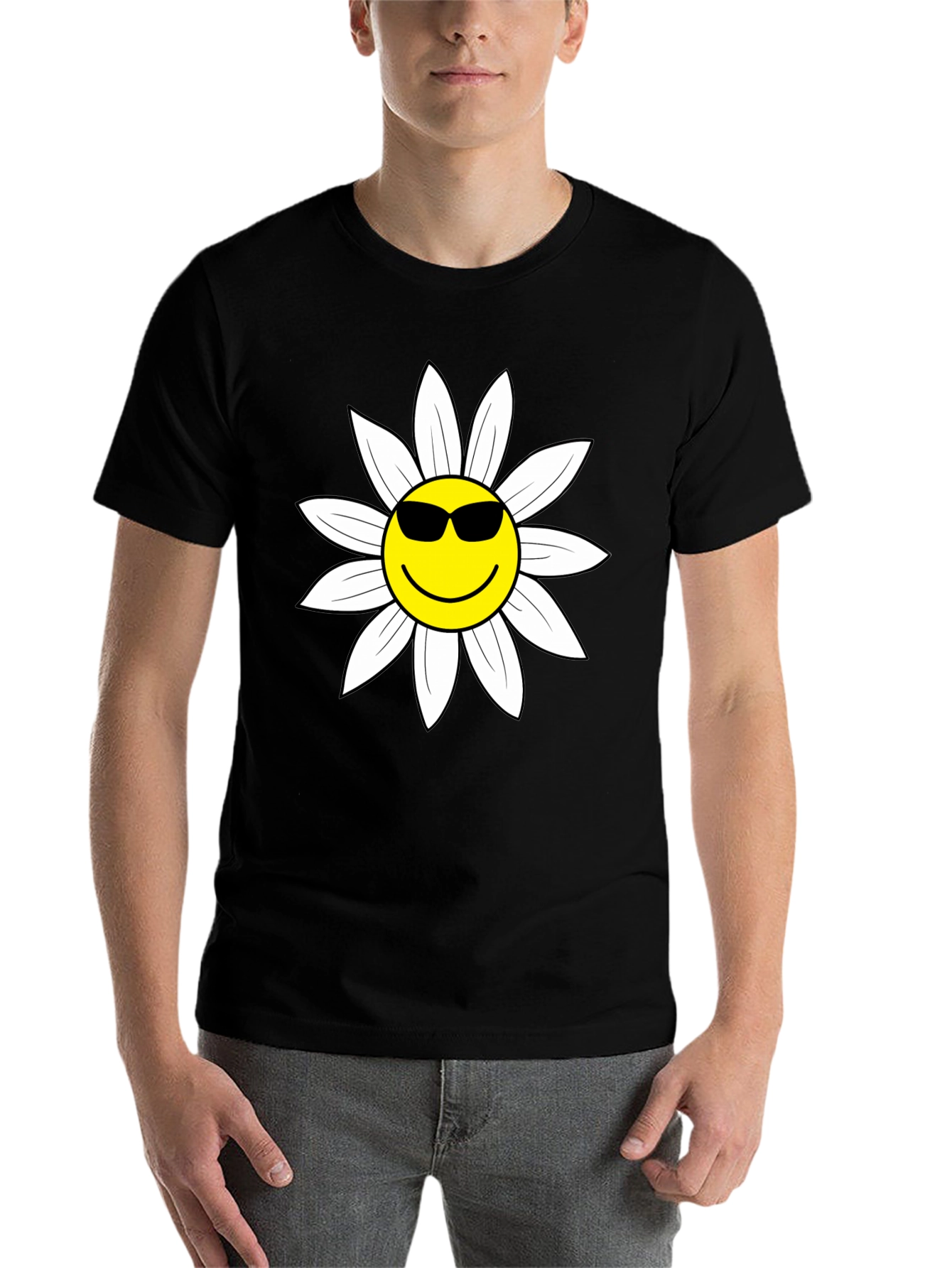 Black Daisy Face Graphic Tee - Black view 7