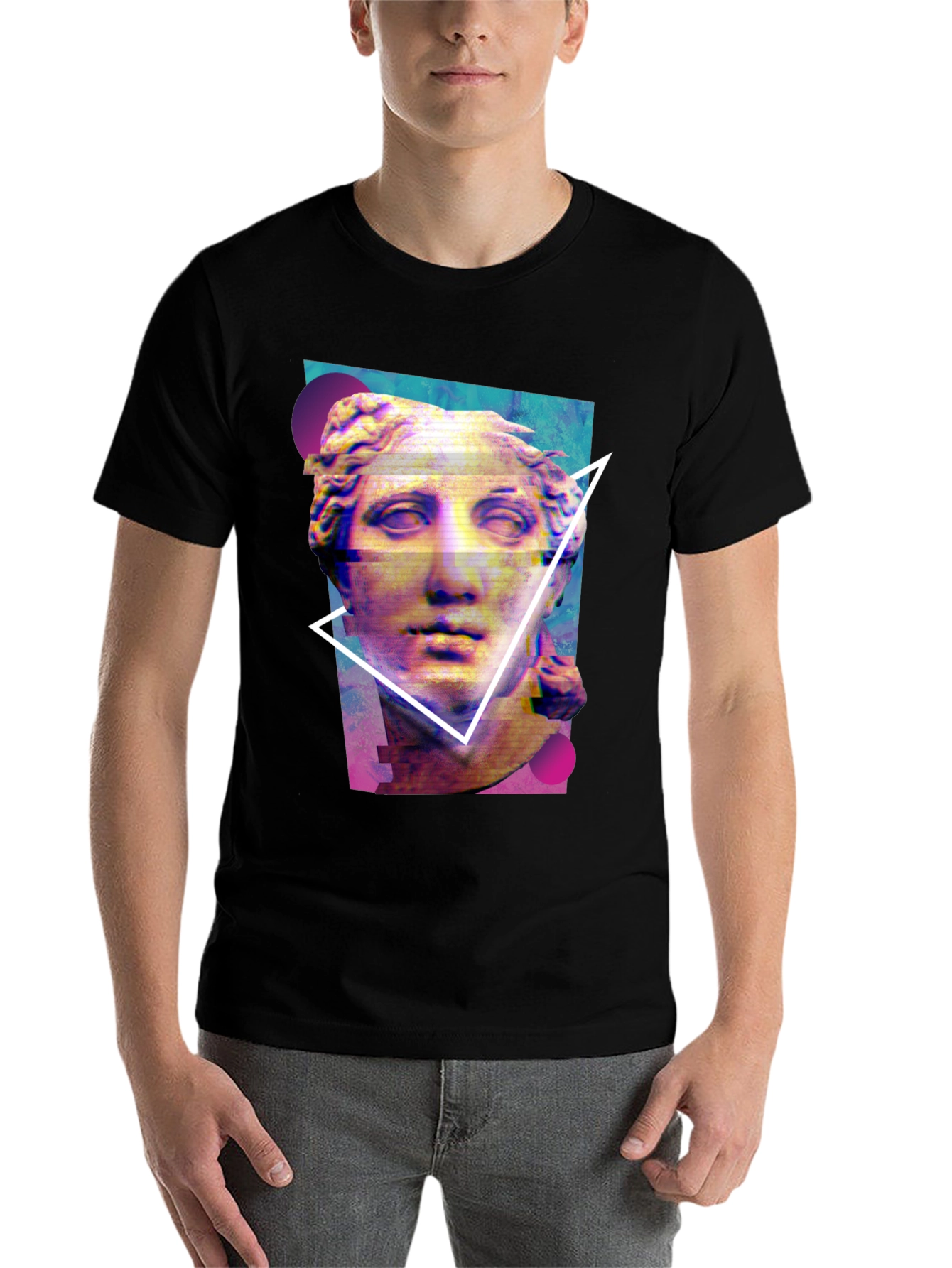 Black Statue Graphic Tee - Artistic Glitch Style view 7
