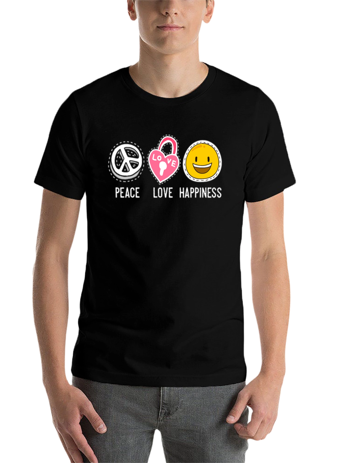 Black Peace Love Happiness Graphic Tee view 7