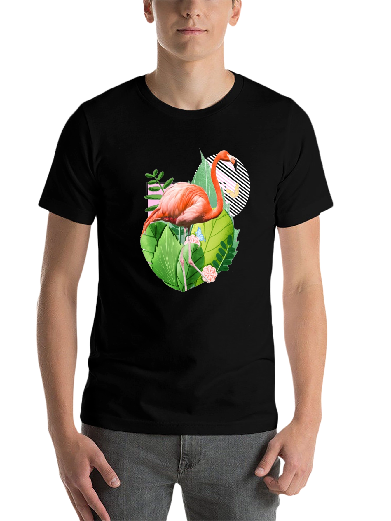 Black Tropical Flamingo Graphic Tee view 7