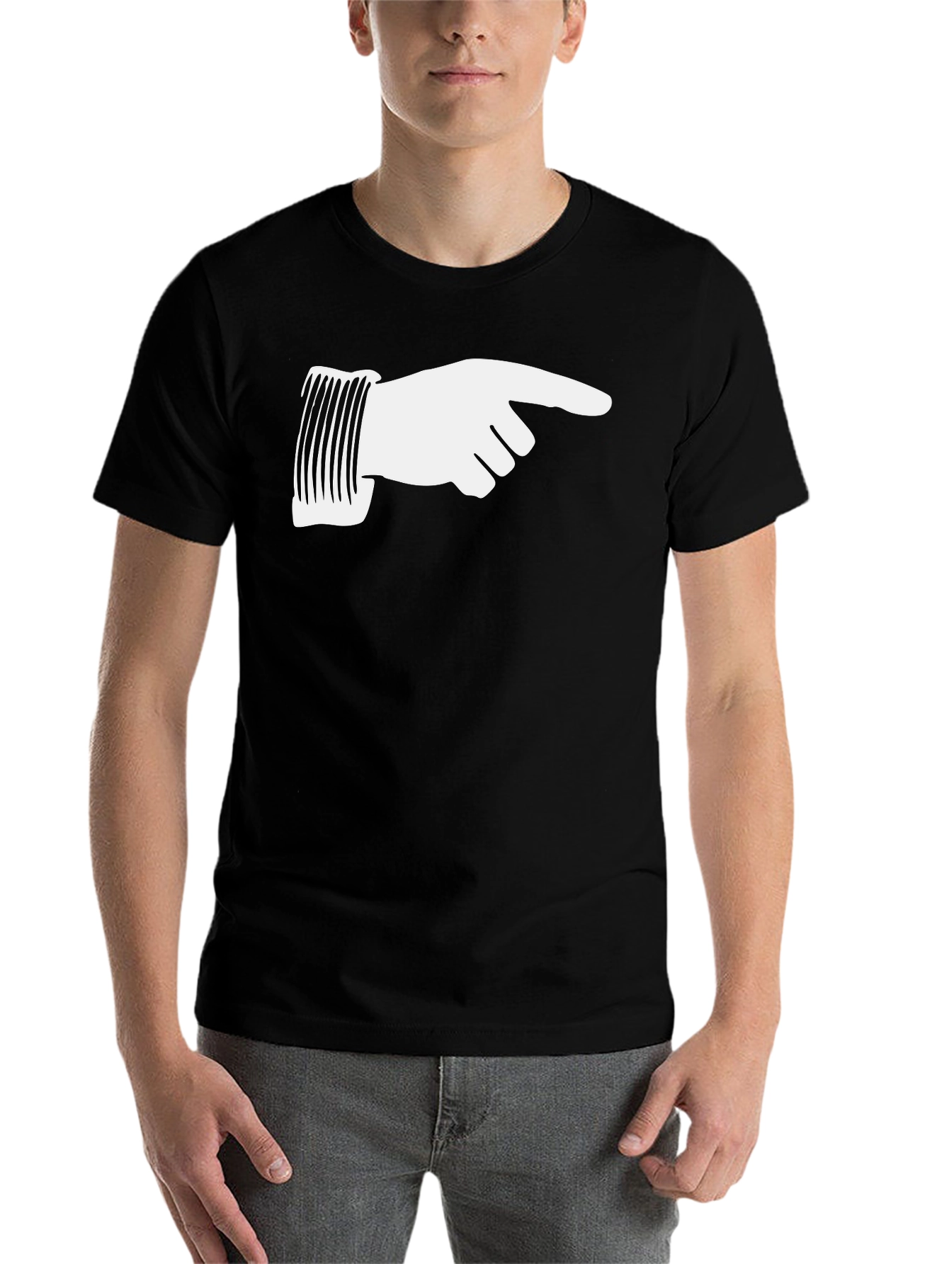 Black Pointing Finger Graphic Tee - Black Cotton T-Shirt view 7
