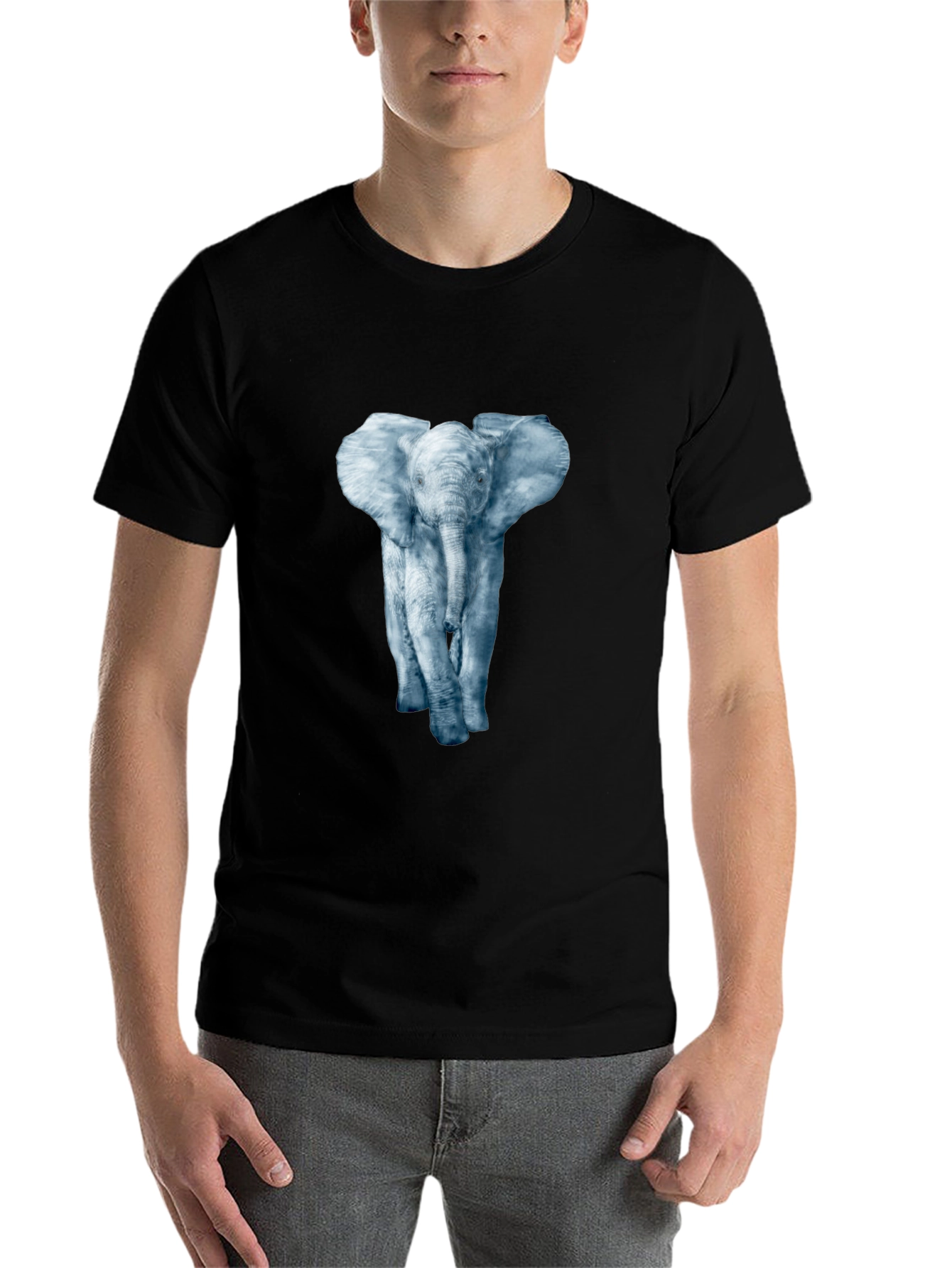 Black Elephant Print Crew Neck T-Shirt view 7