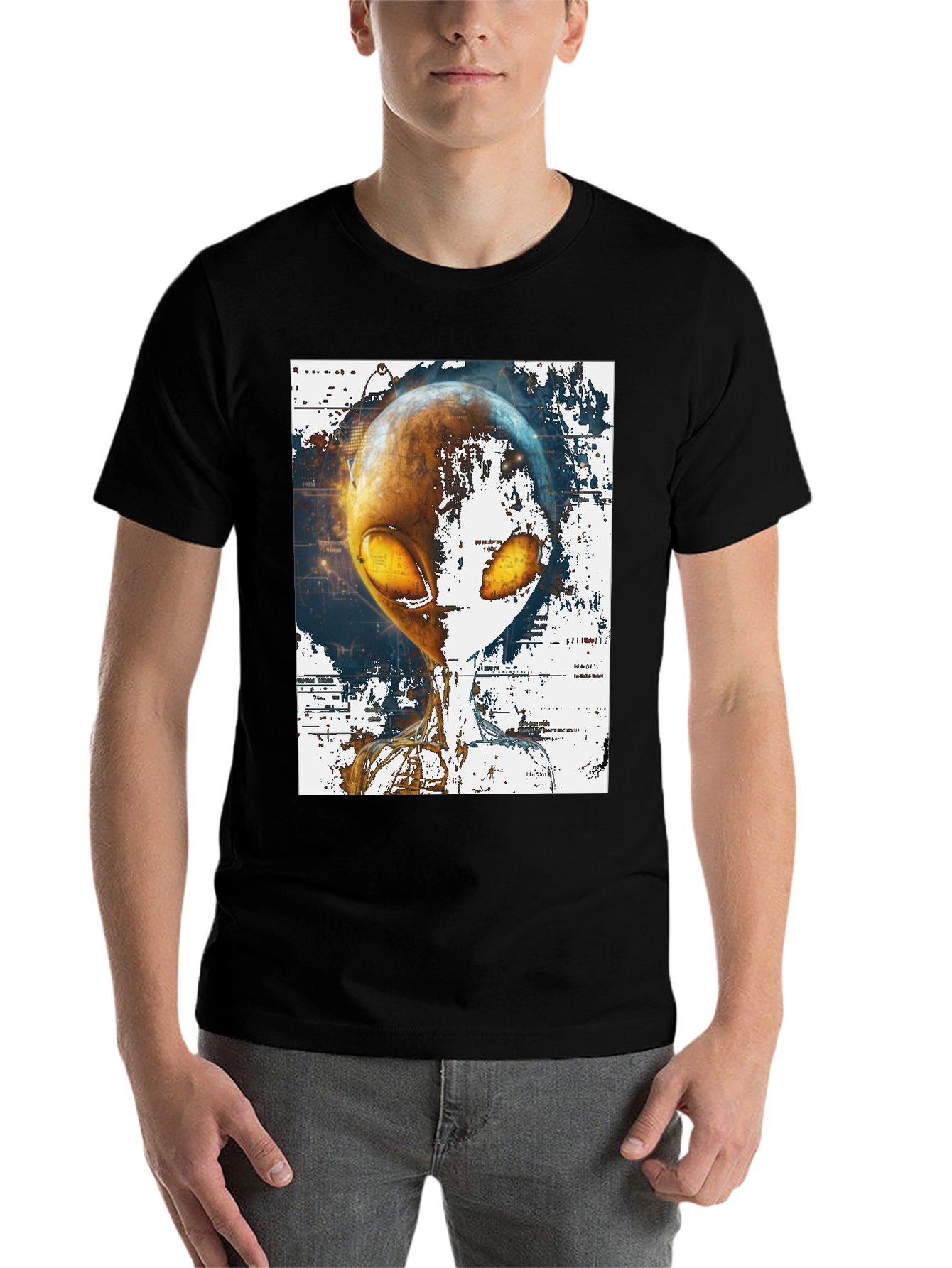 Black Alien Graphic Print T-Shirt - Sci-Fi Streetwear view 7