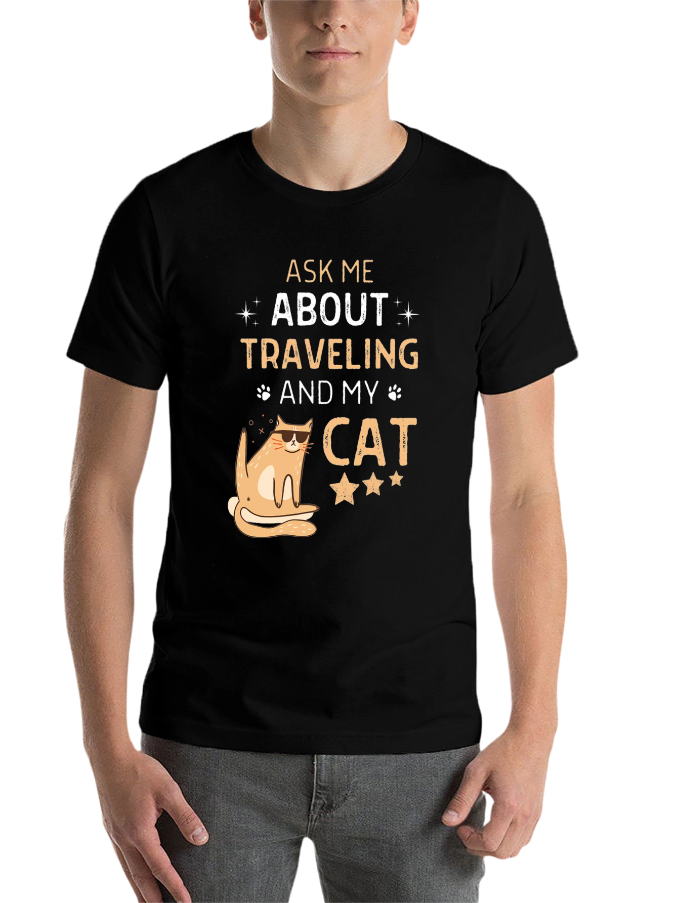 Black Ask Me About Traveling and My Cat T-Shirt view 7