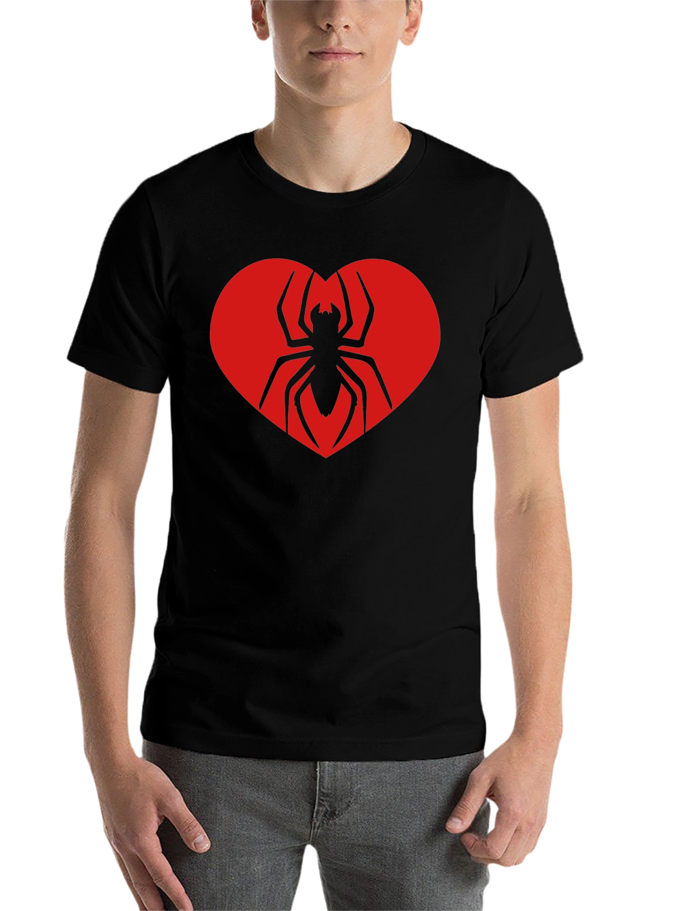 Black Spider Heart Graphic Tee - Black Cotton T-Shirt view 7