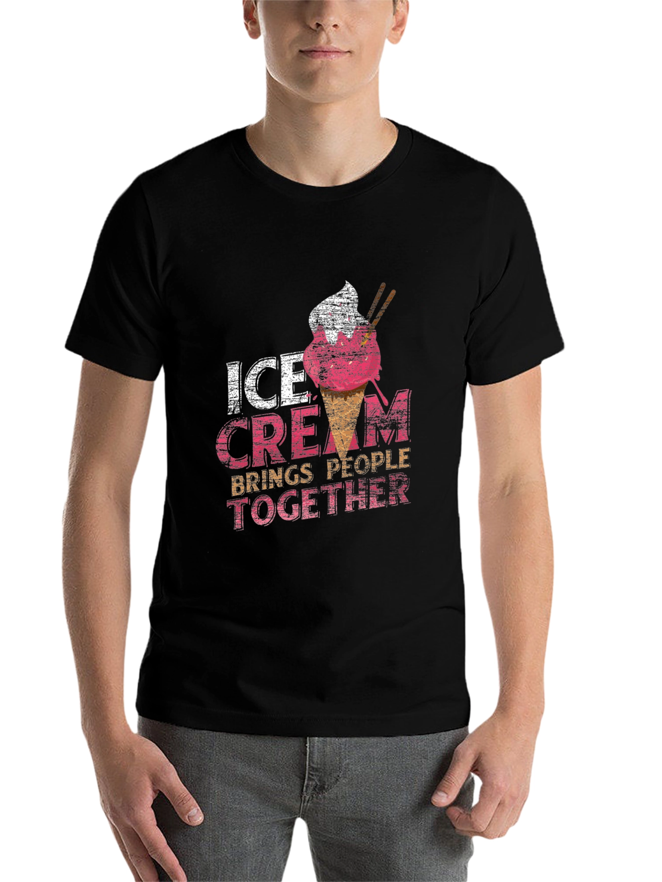 Black Ice Cream Brings People Together Black T-Shirt view 7