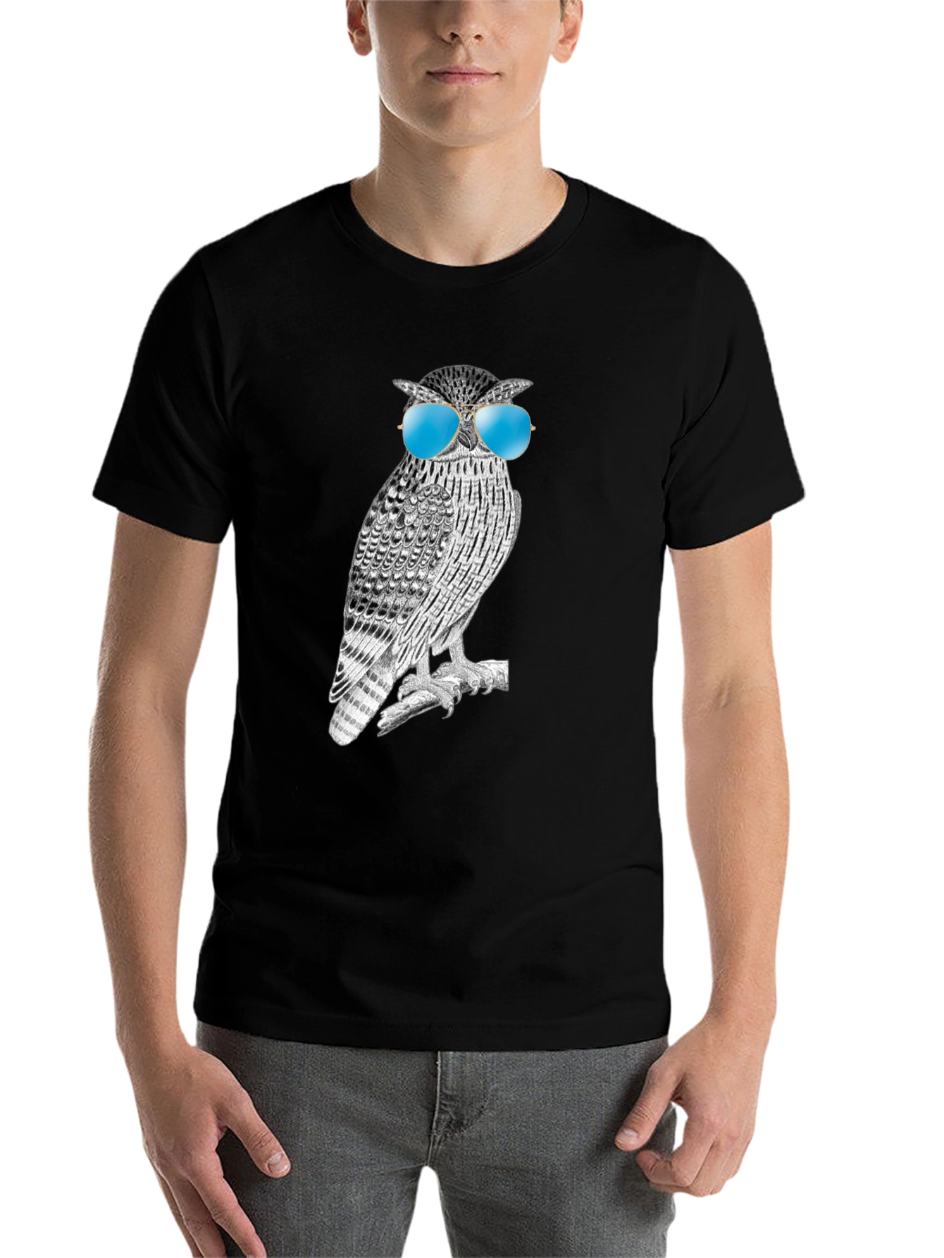 Black Cool Owl Graphic T-Shirt - Black view 7