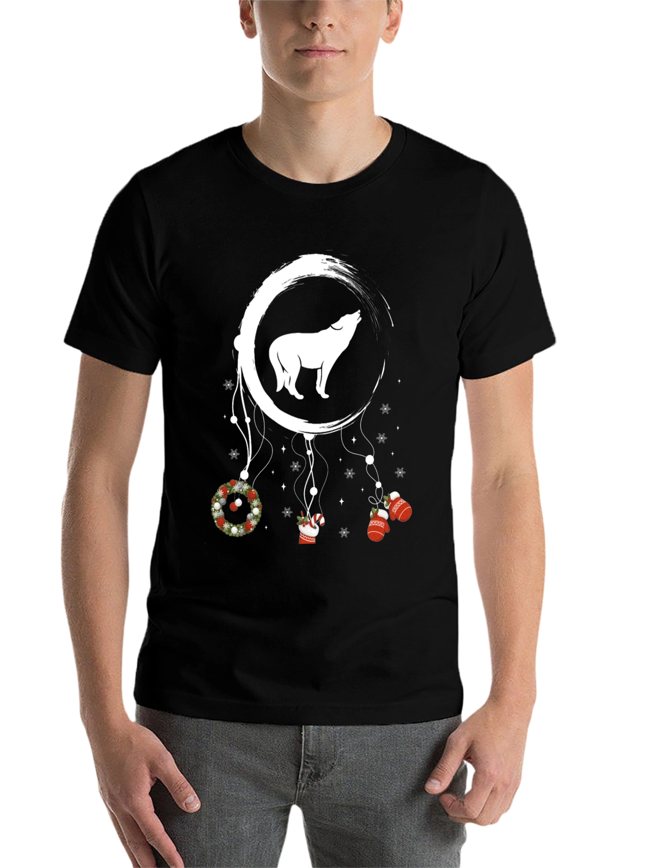 Black Wolf Dreamcatcher Christmas T-Shirt view 7