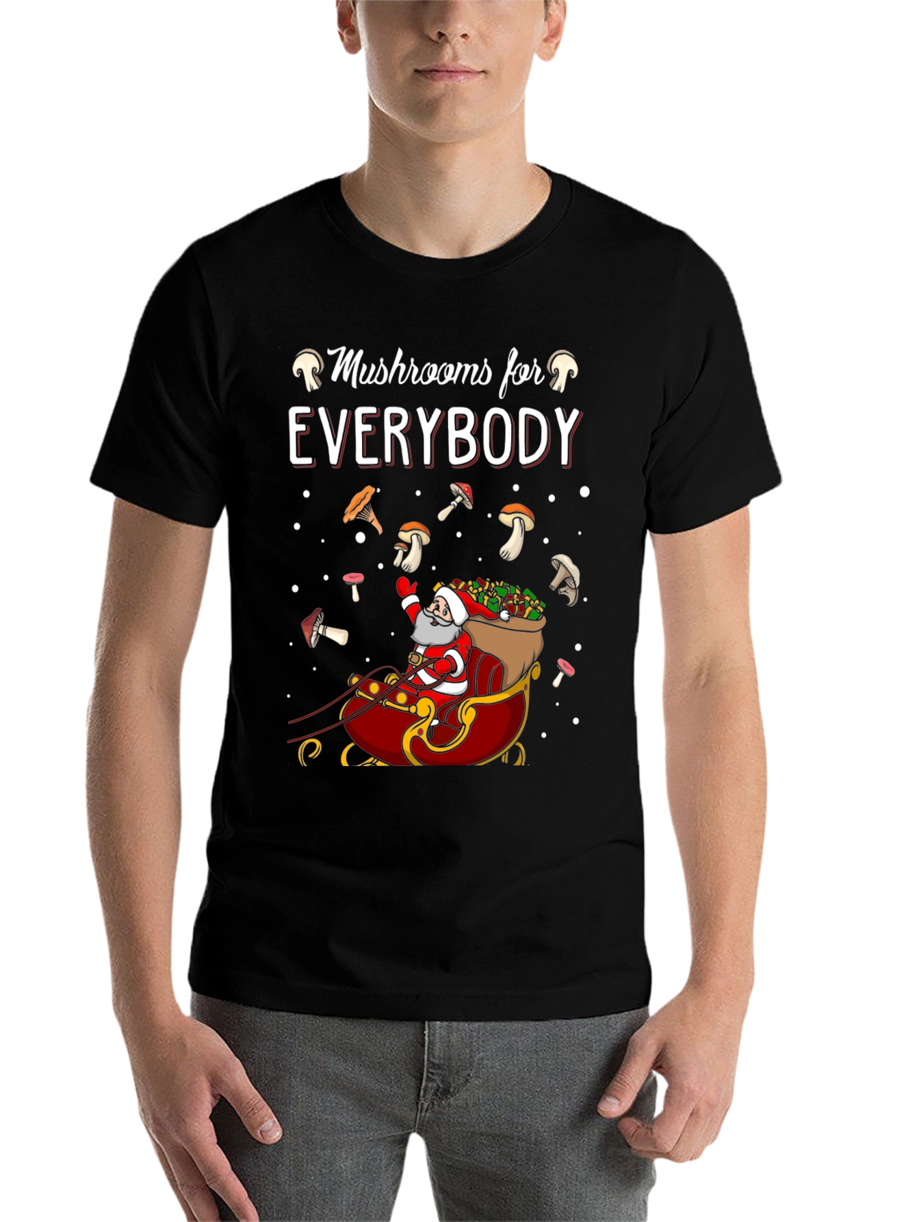 Black Mushroom Lovers Santa Sleigh Graphic Tee view 7