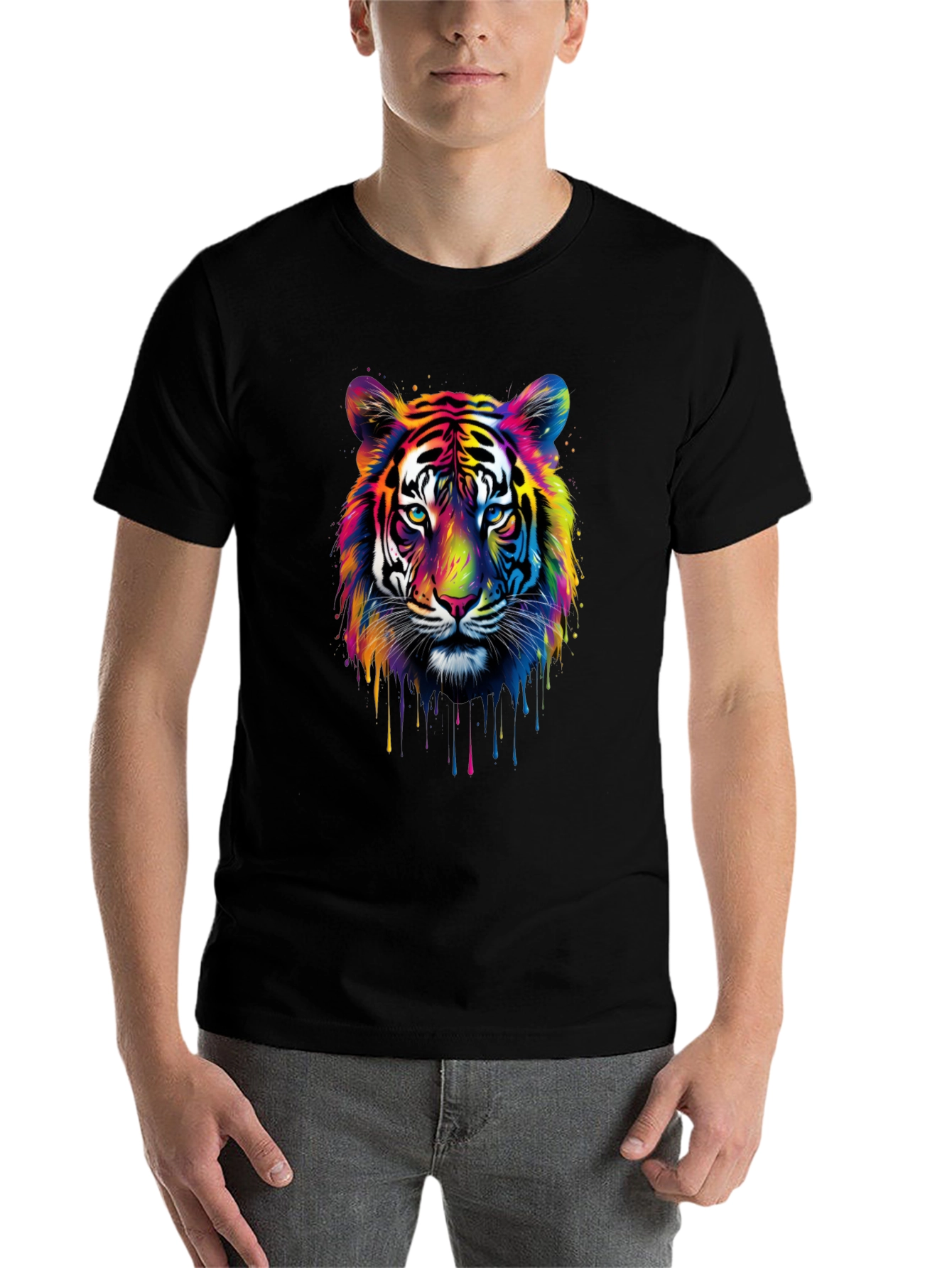 Black Colorful Tiger Graphic T-Shirt view 7