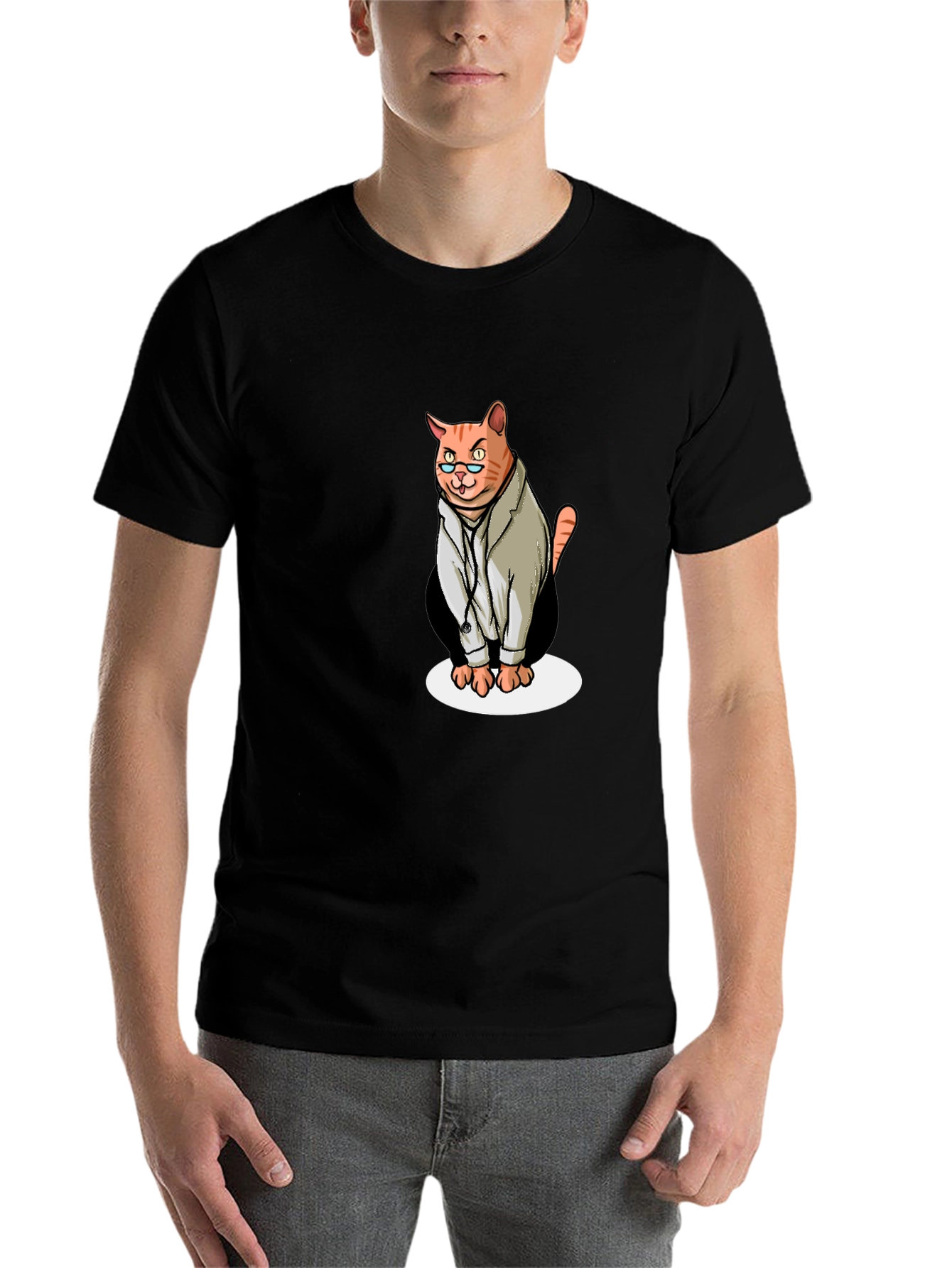 Black Doctor Cat Graphic T-Shirt - Funny Novelty Tee view 7