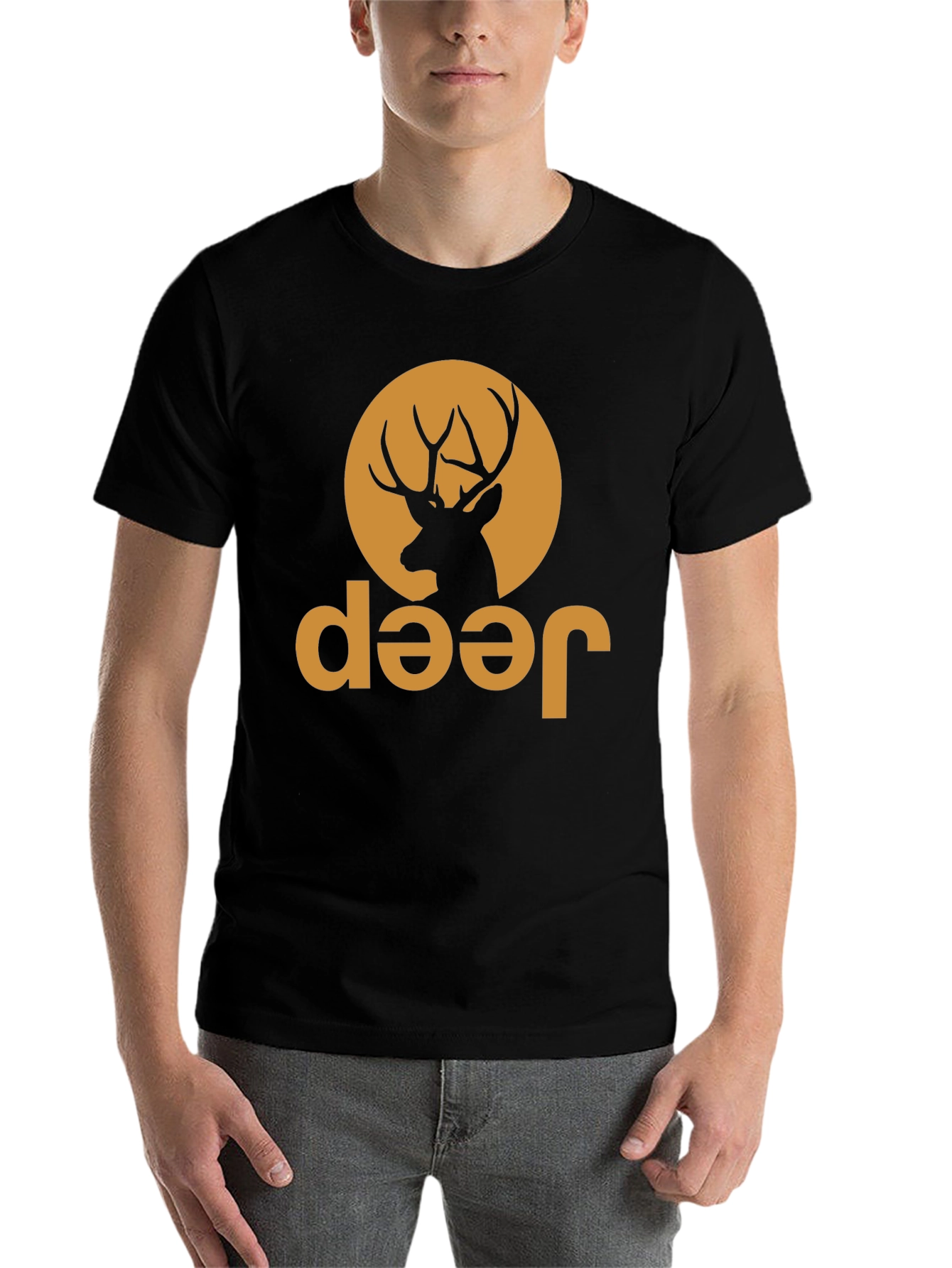 Black Deer Jeep Graphic Tee - Black Novelty T-Shirt view 7