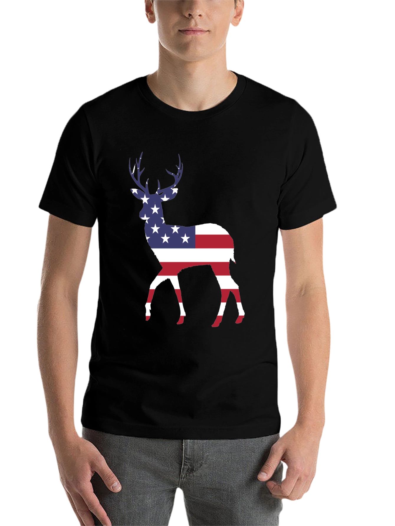 Black American Flag Deer T-Shirt - Patriotic Style view 7