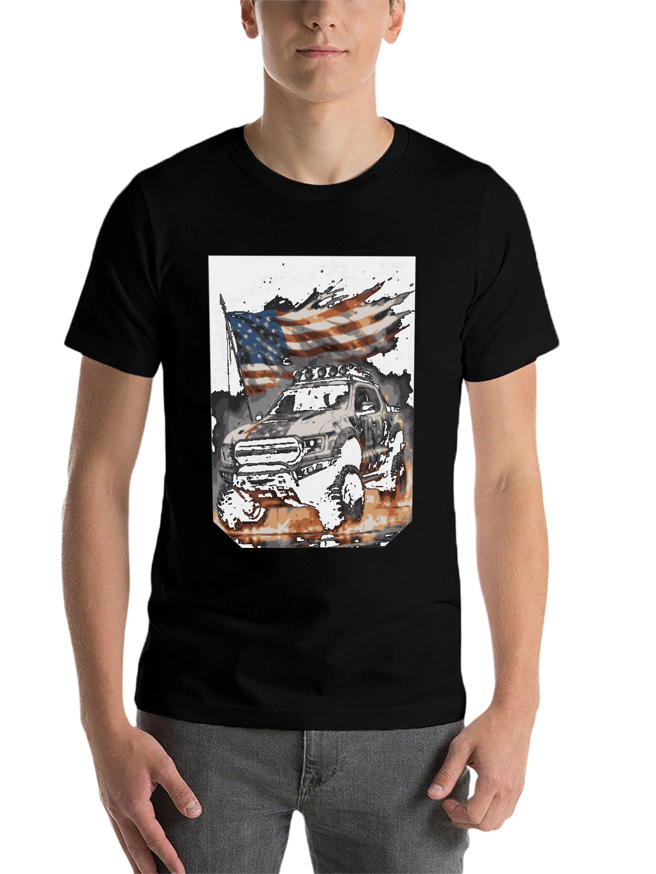 Black American Flag Truck Graphic Tee view 7
