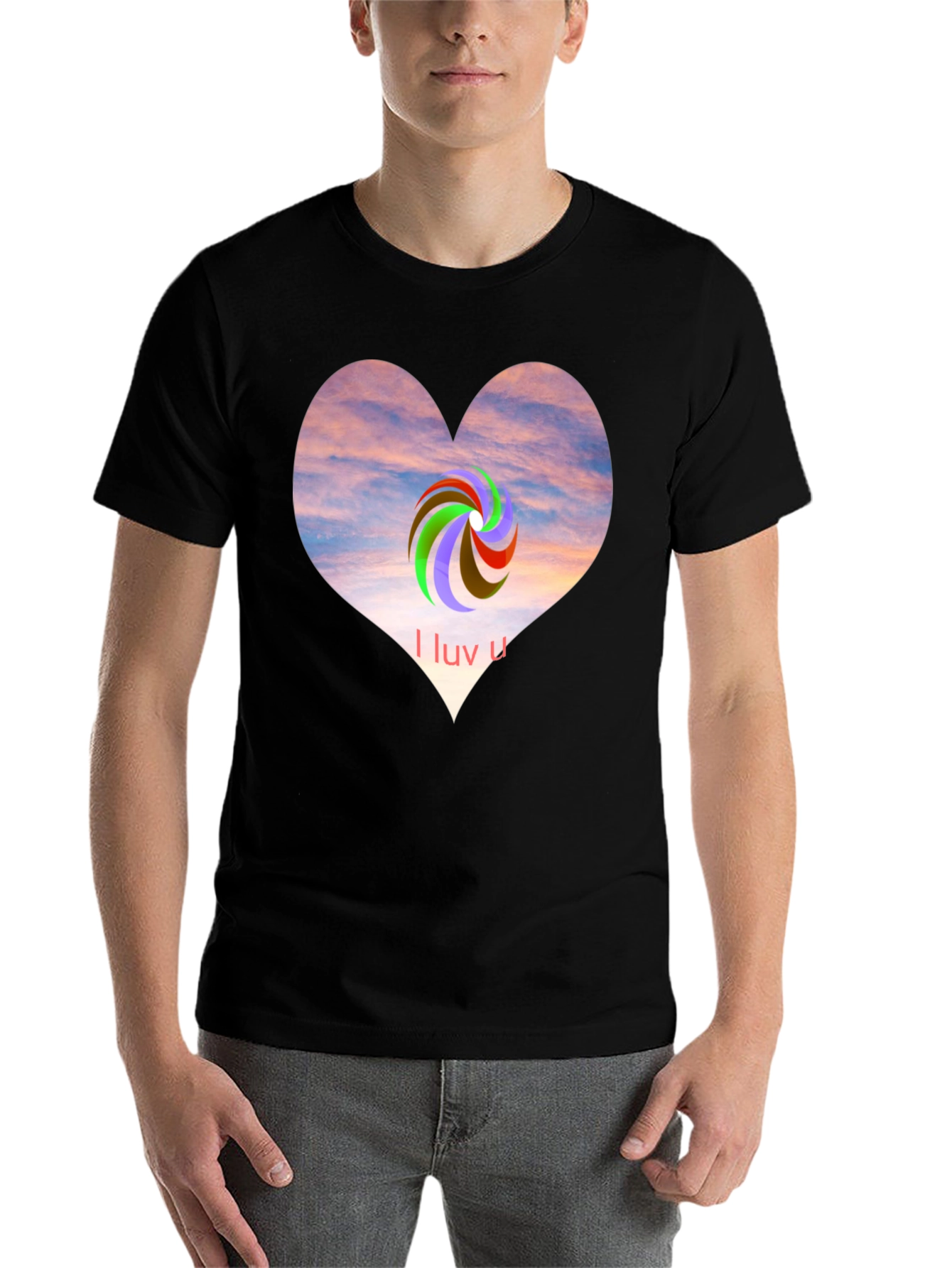 Black I Luv U Heart Graphic Tee - Casual Style view 7