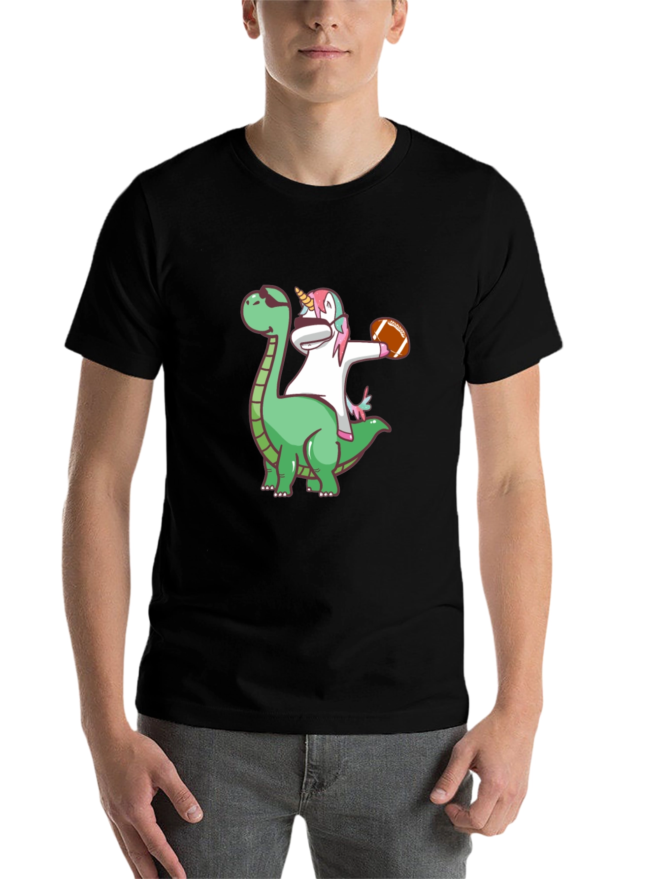 Black Dino Unicorn Football T-Shirt view 7