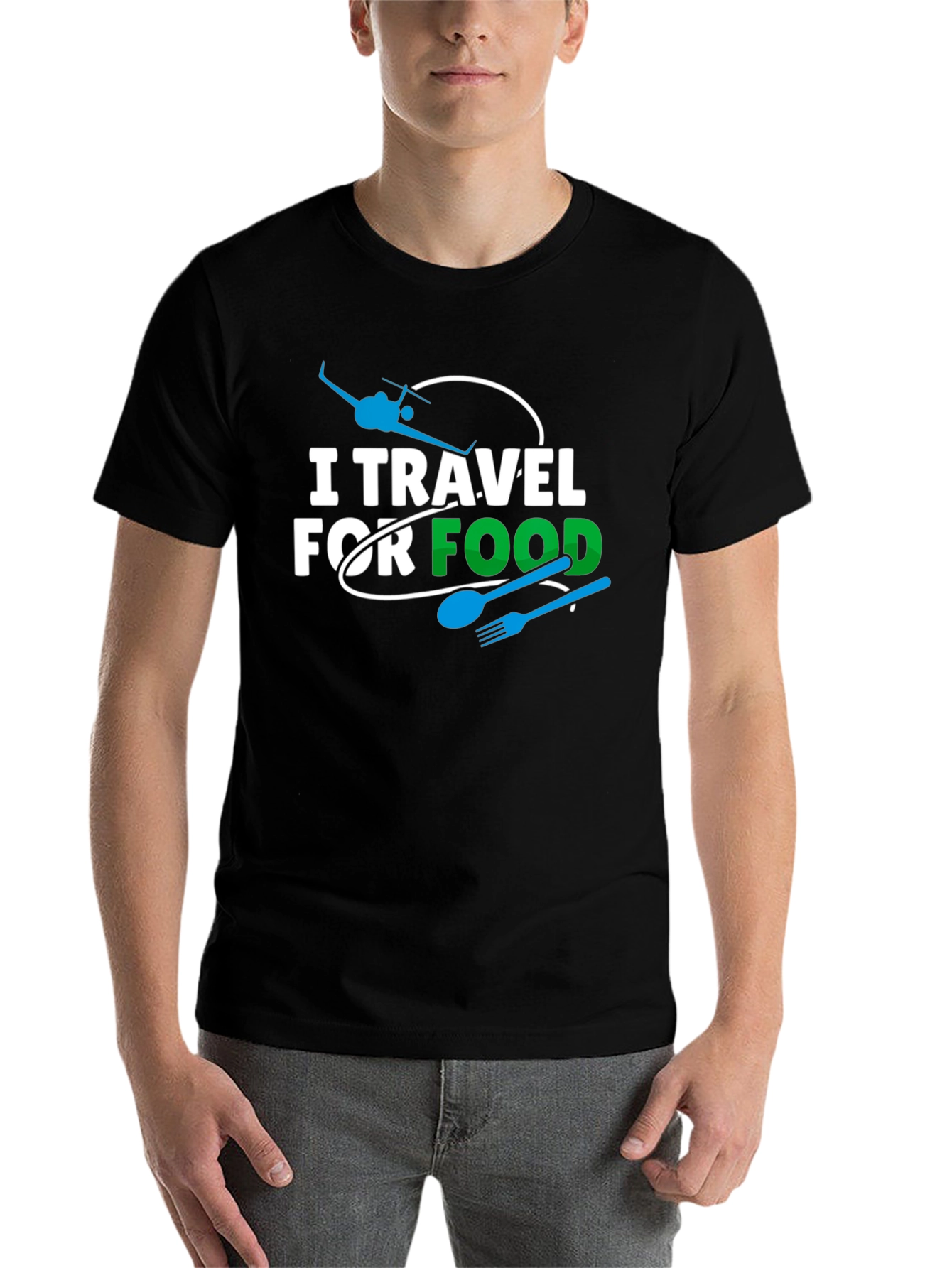Black I Travel For Food Black Graphic Tee view 7