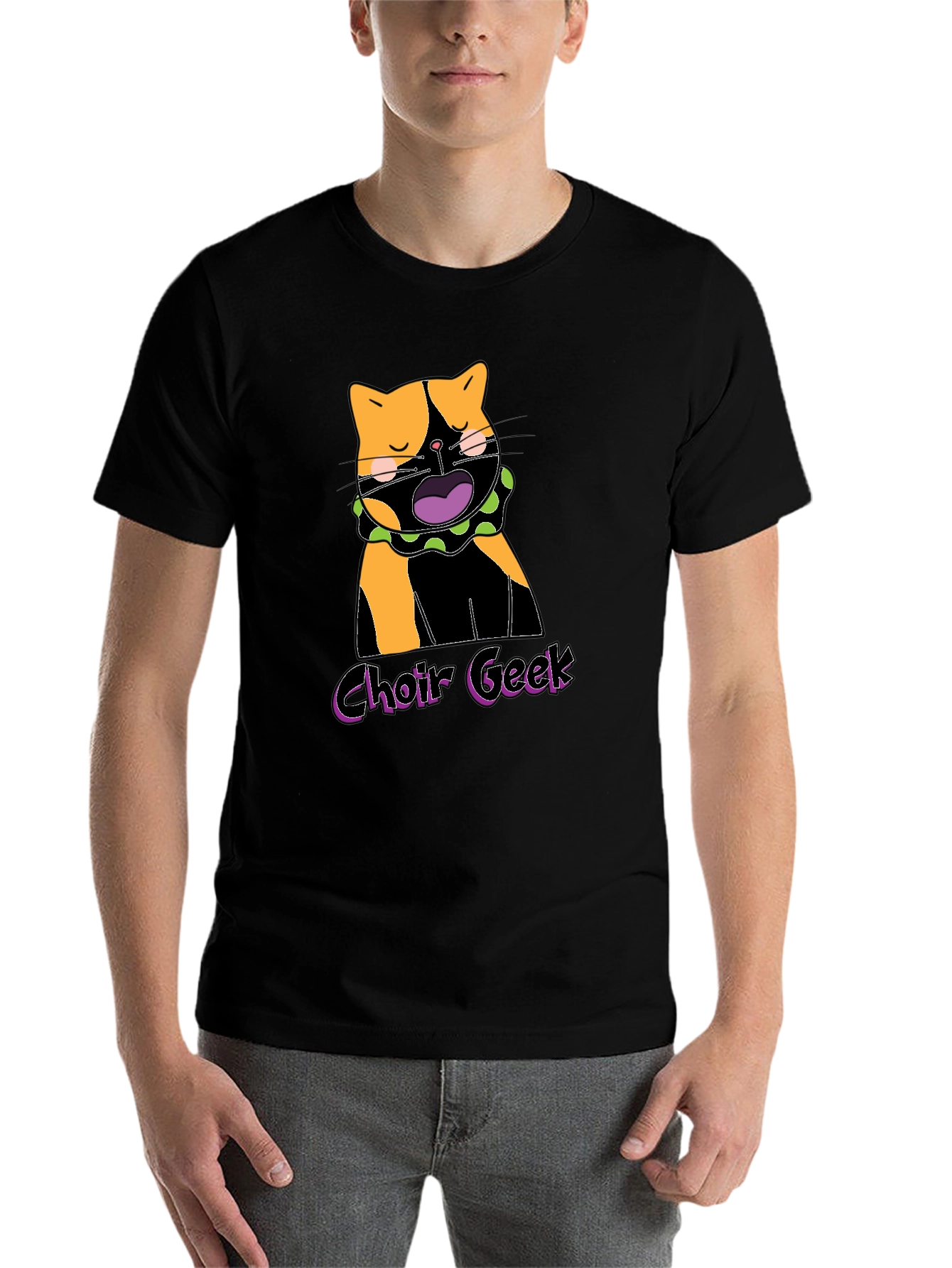Black Choir Geek Cat Graphic Tee - Black Cotton T-Shirt view 7