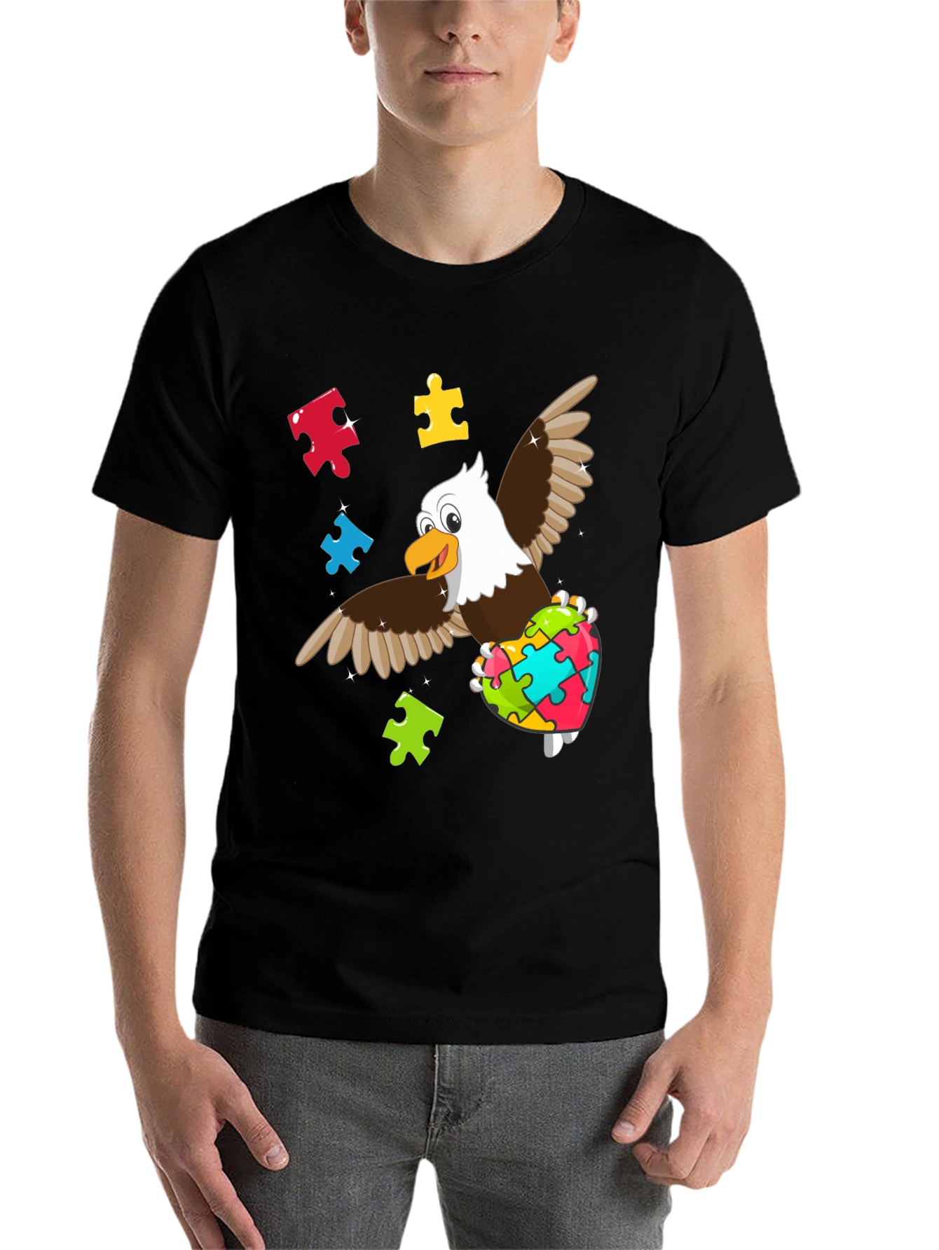 Black Autism Awareness Eagle T-Shirt view 7
