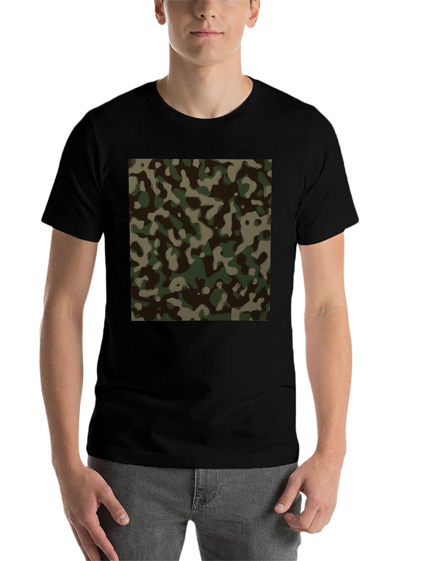 Black Camo Print Black T-Shirt view 7