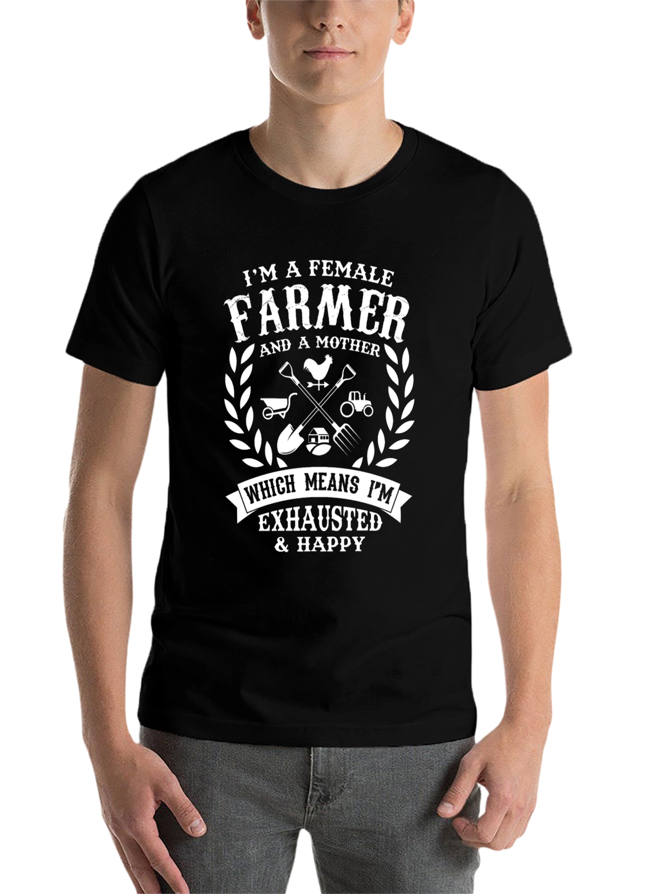Black Female Farmer T-Shirt: Exhausted & Happy view 7