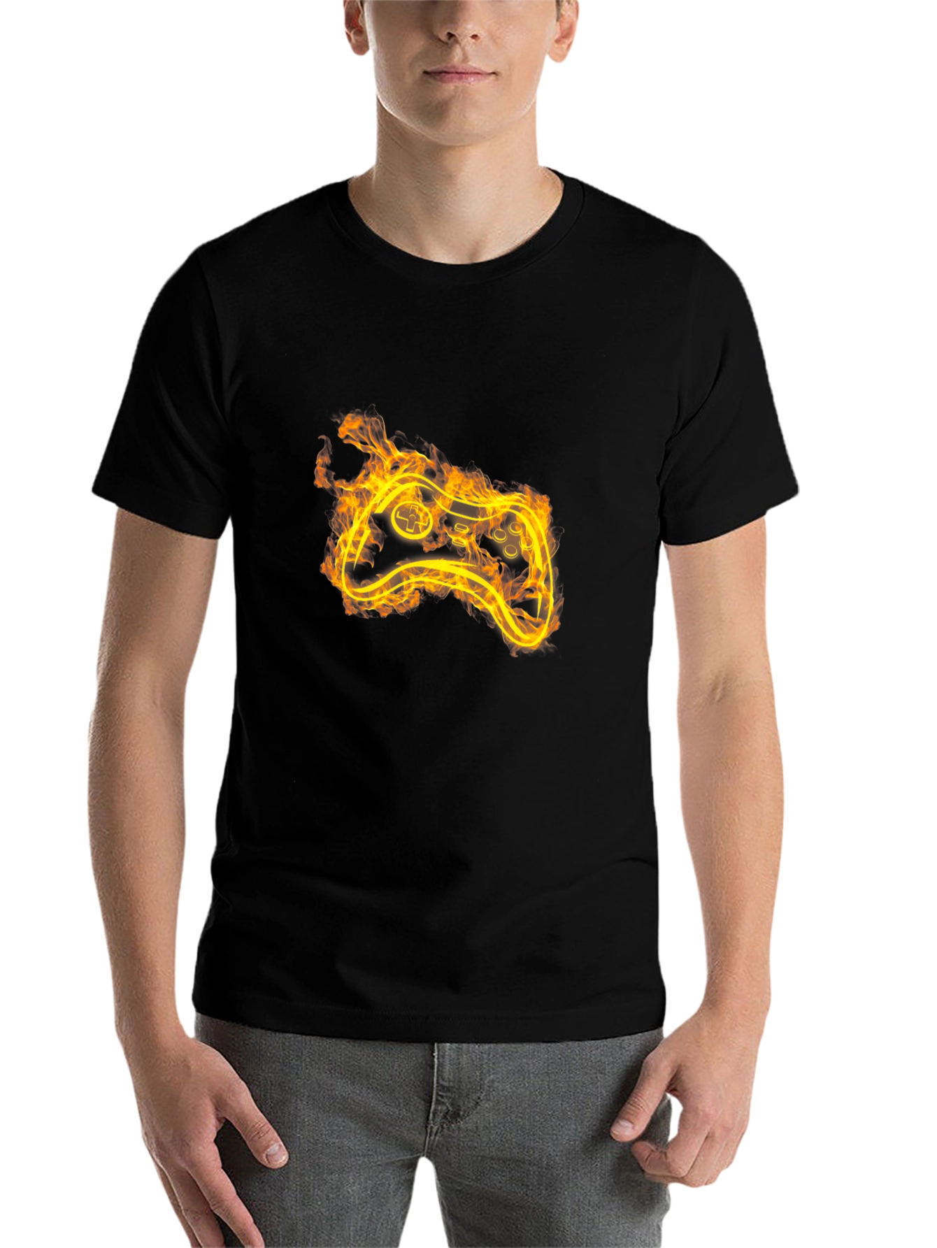 Black Fiery Game Controller Black T-Shirt view 7