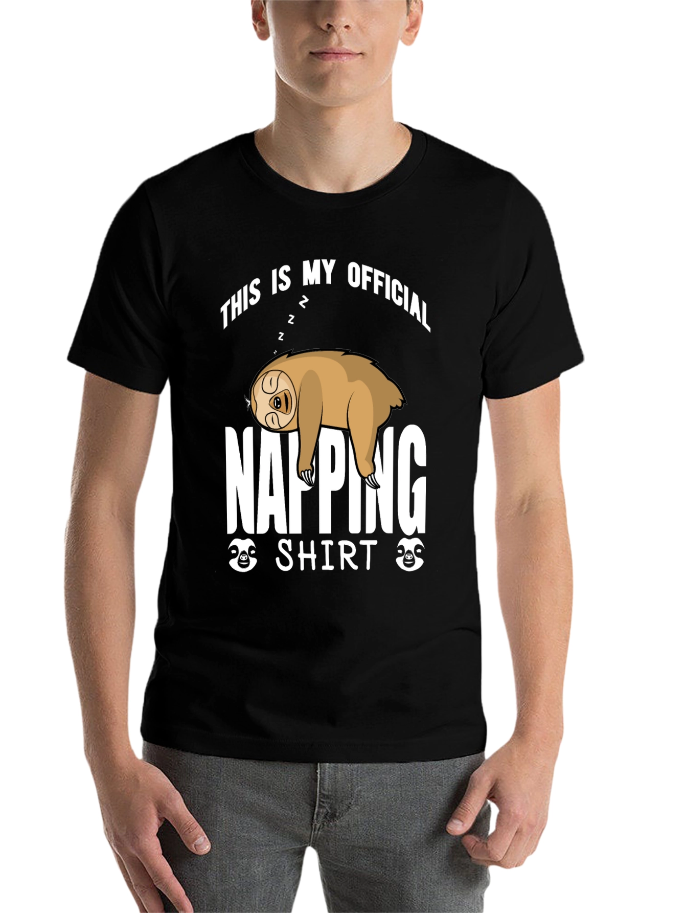 Black Napping Sloth Graphic T-Shirt - Official Napping Shirt view 7