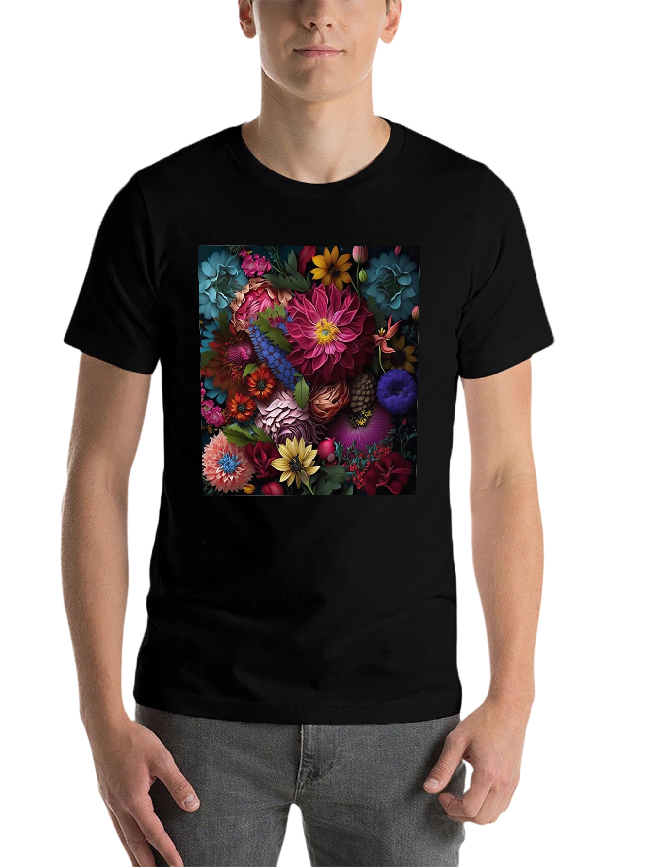 Black Floral Print Black T-Shirt view 7