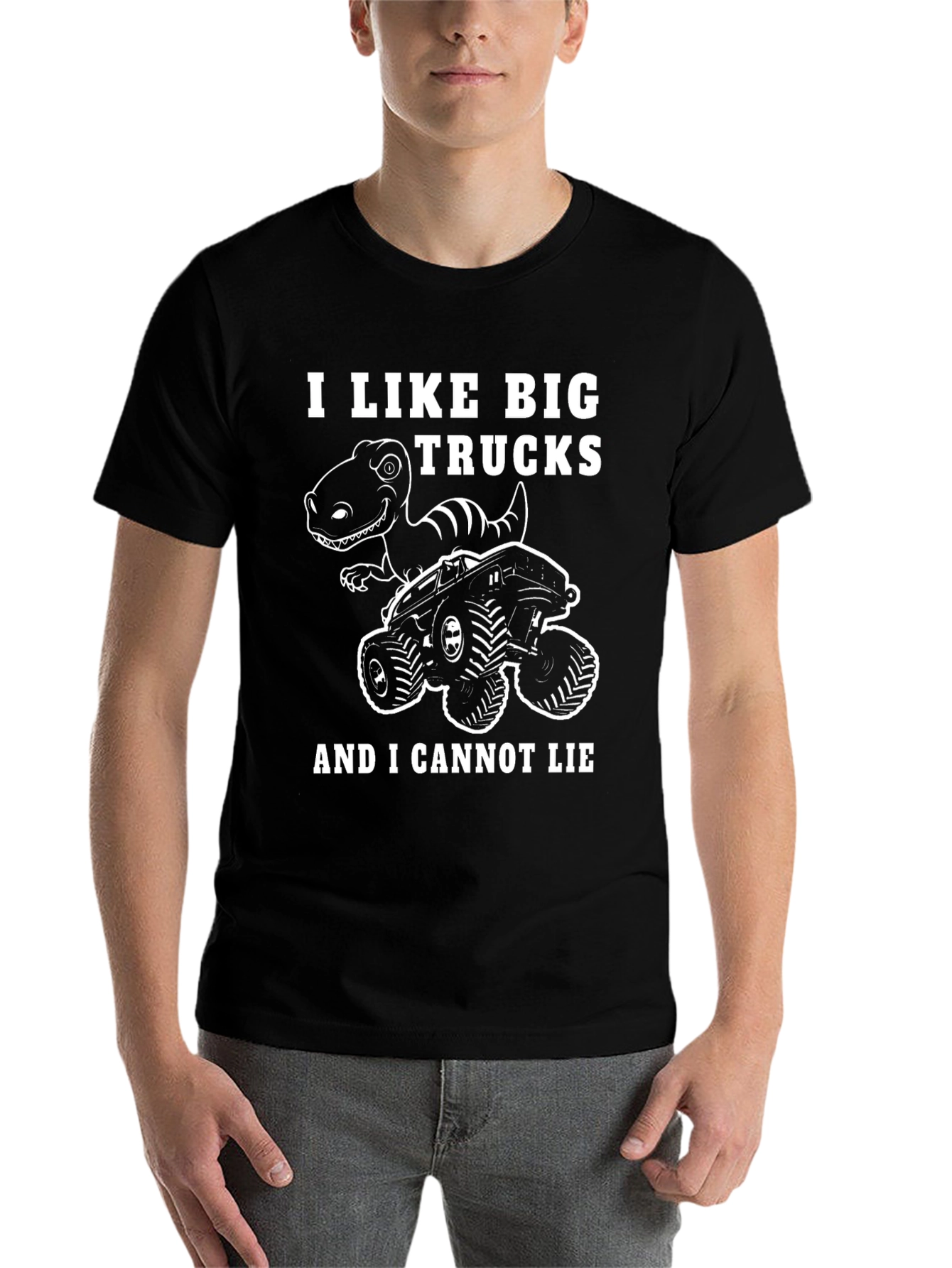 Black I Like Big Trucks Dinosaur Graphic T-Shirt view 7