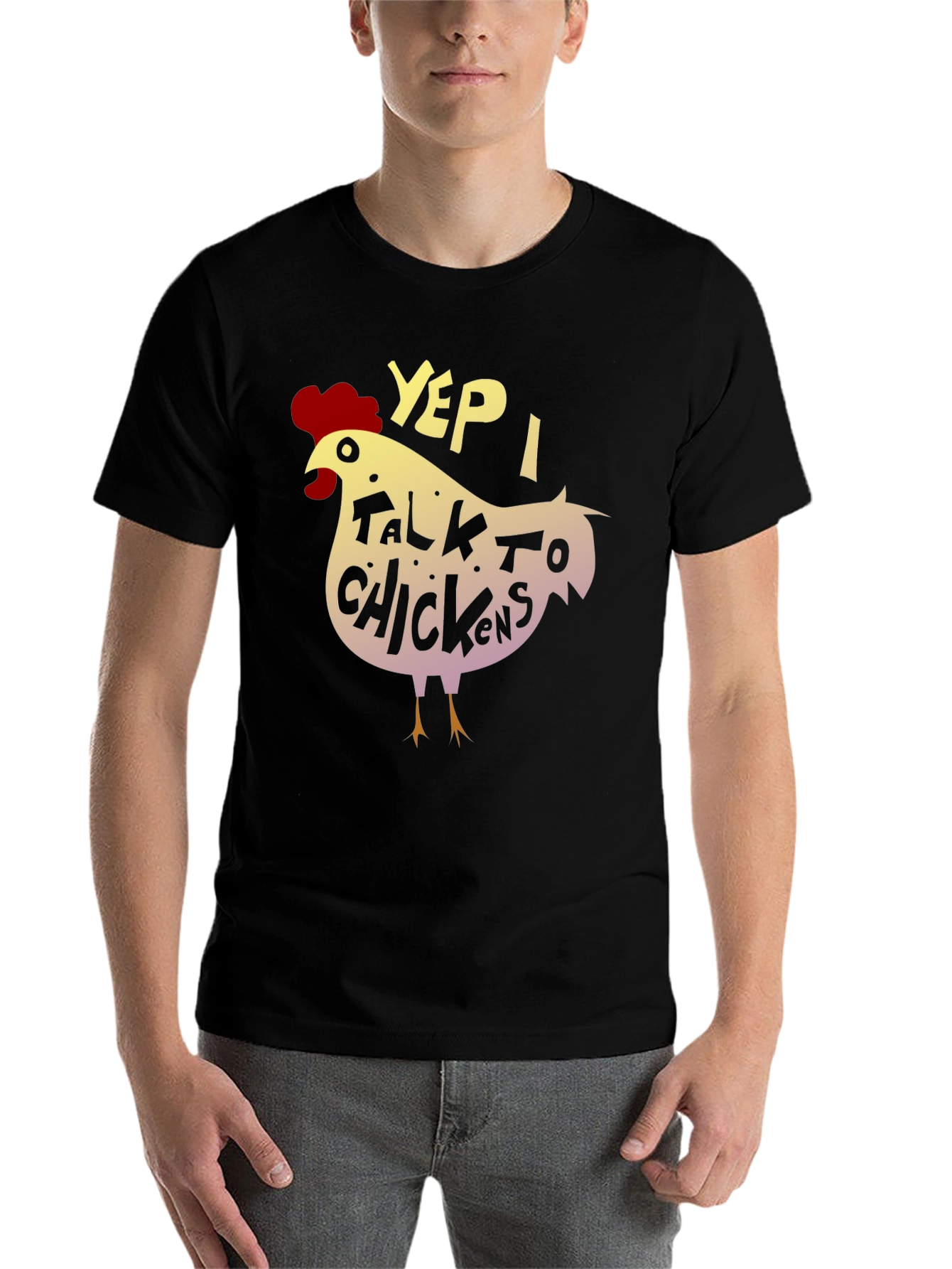Black Yep, I Talk to Chickens - Novelty Graphic T-Shirt view 7