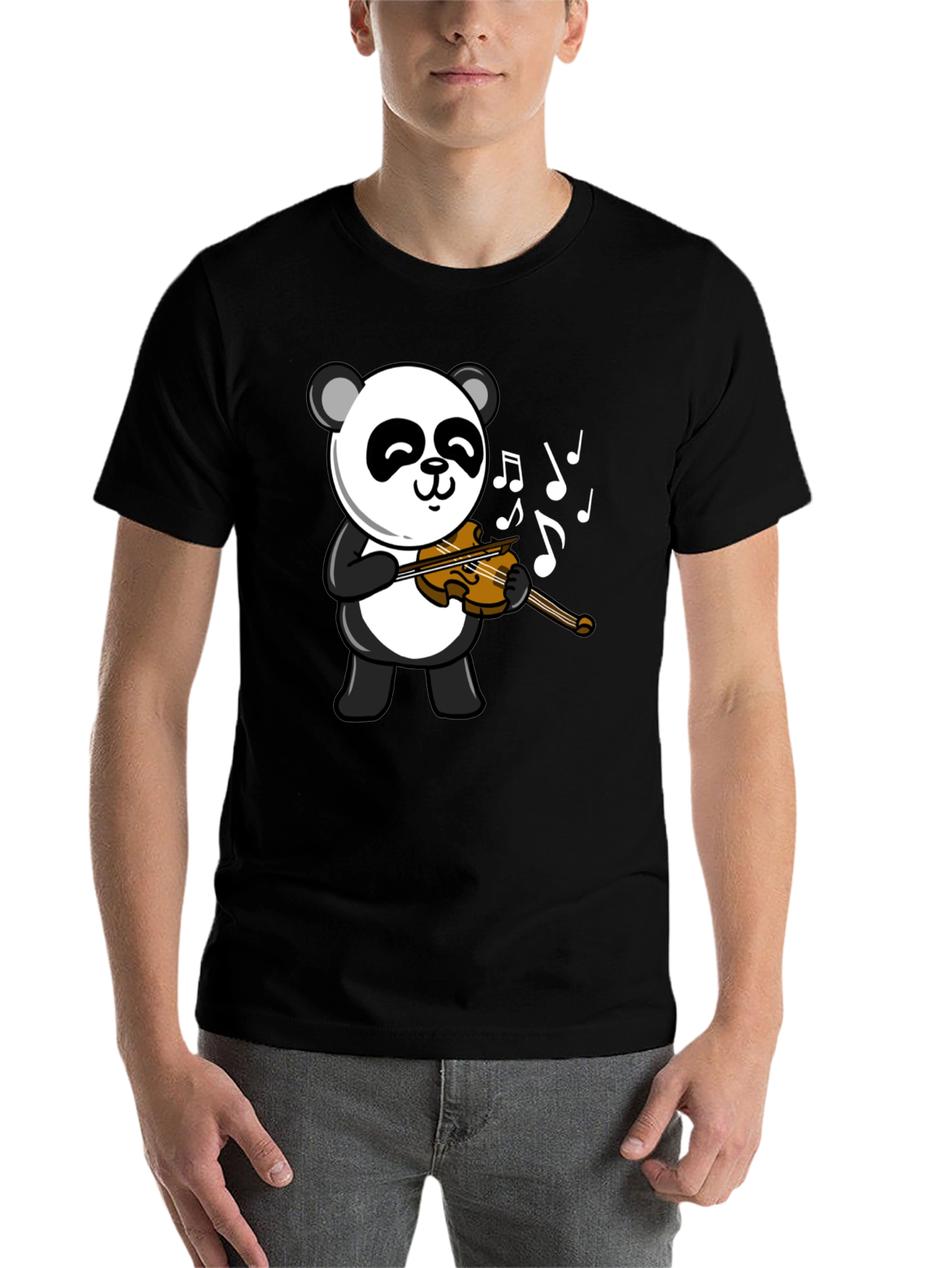 Black Panda Violinist Graphic T-Shirt view 7