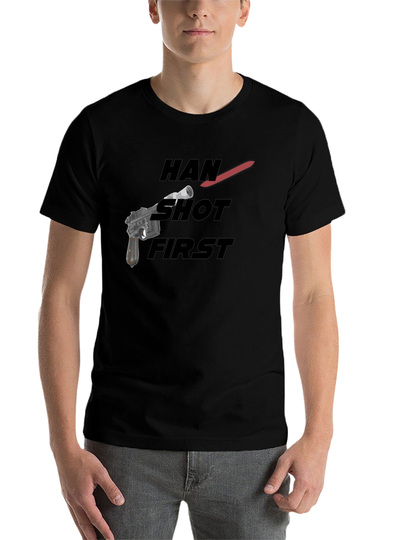 Black Han Shot First Graphic Tee - Black Cotton Blend view 7