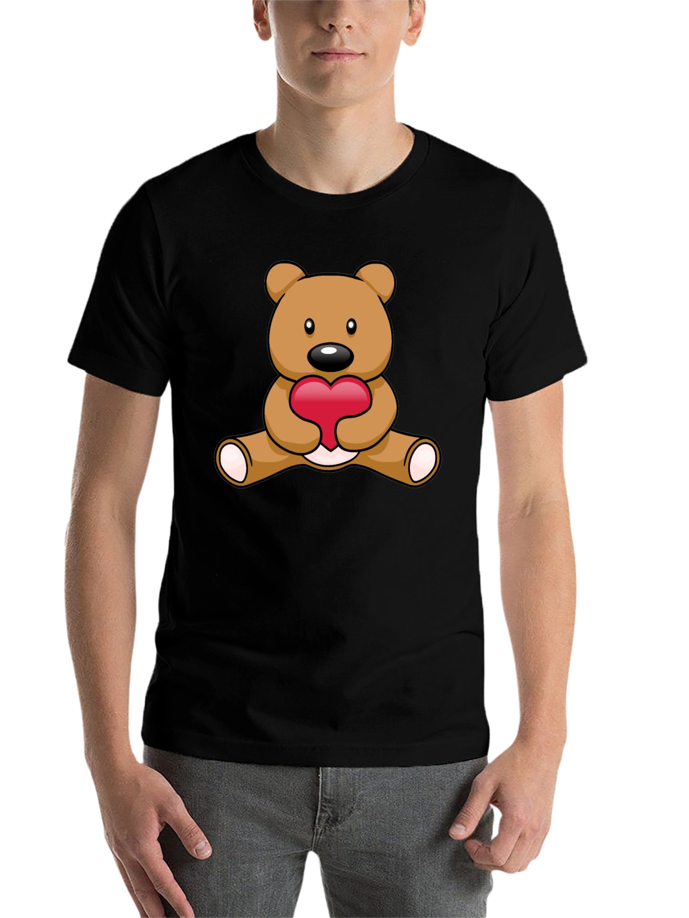 Black Cute Teddy Bear Heart Graphic T-Shirt view 7