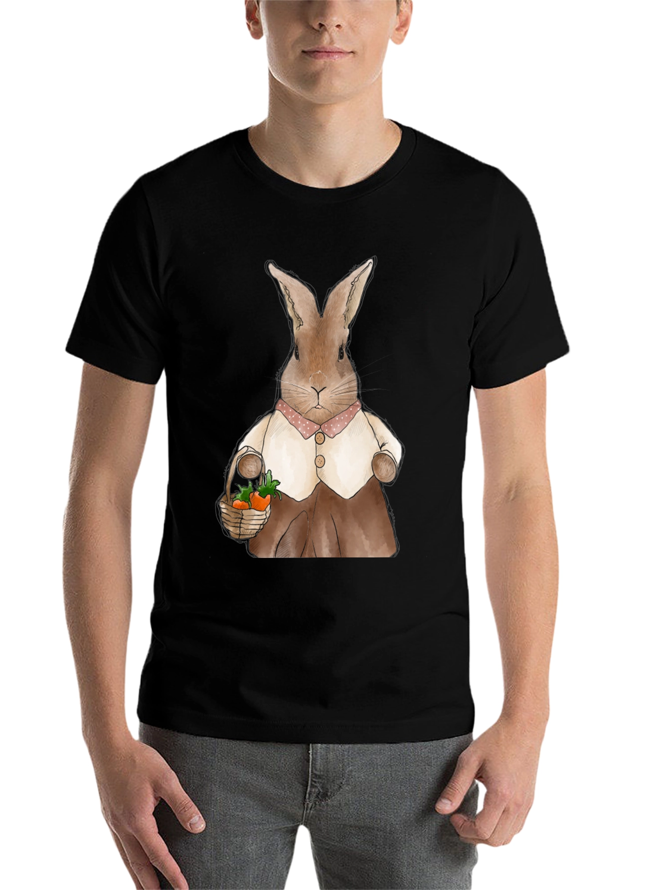 Black Cute Bunny Carrot Basket Graphic T-Shirt view 7