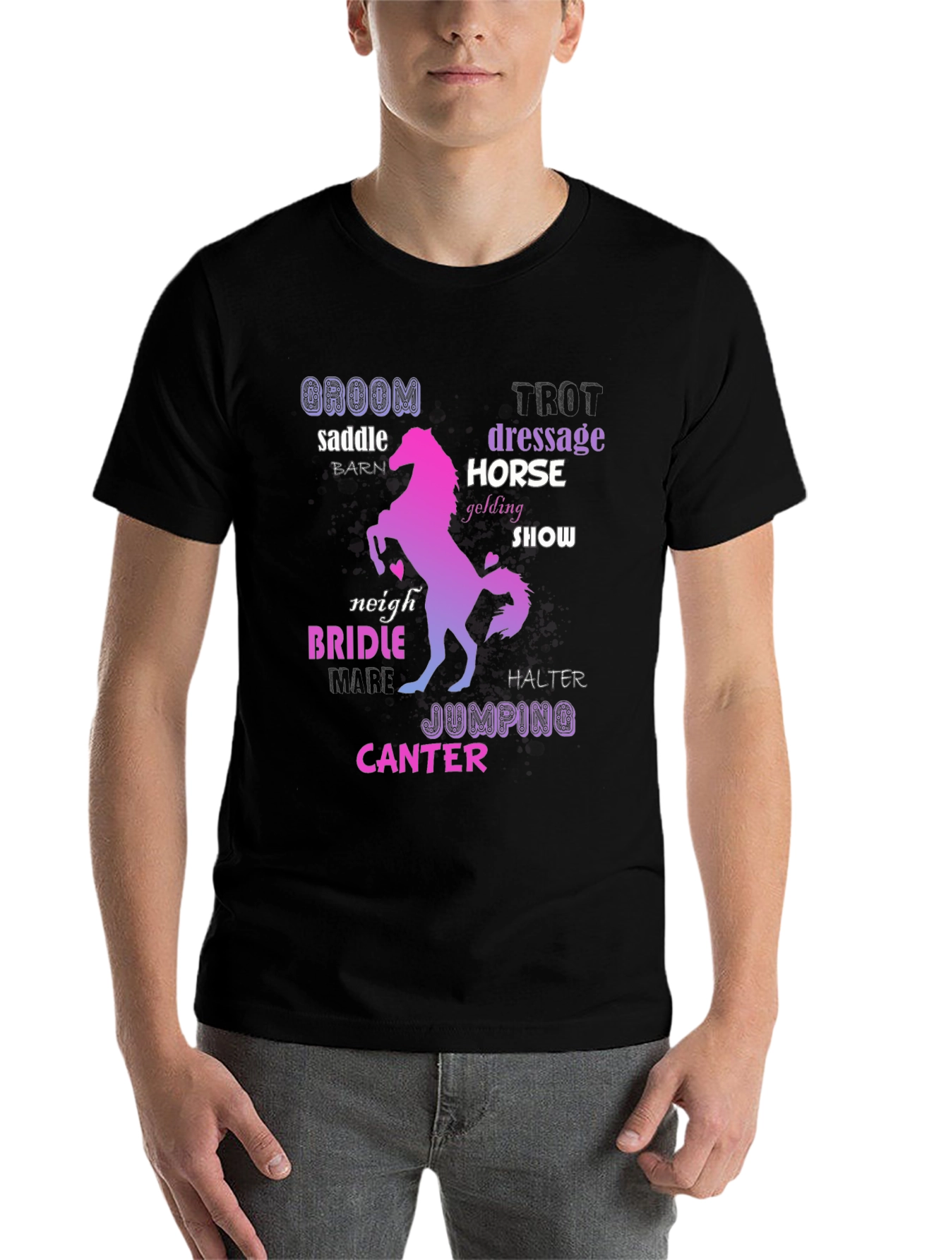 Black Equestrian Word Art T-Shirt view 7