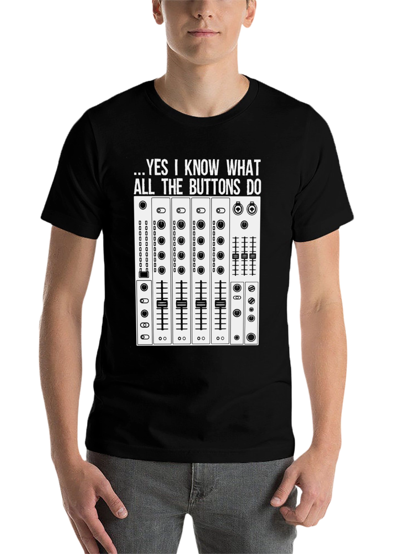 Black DJ Mixer T-Shirt - Yes I Know What All the Buttons Do view 7