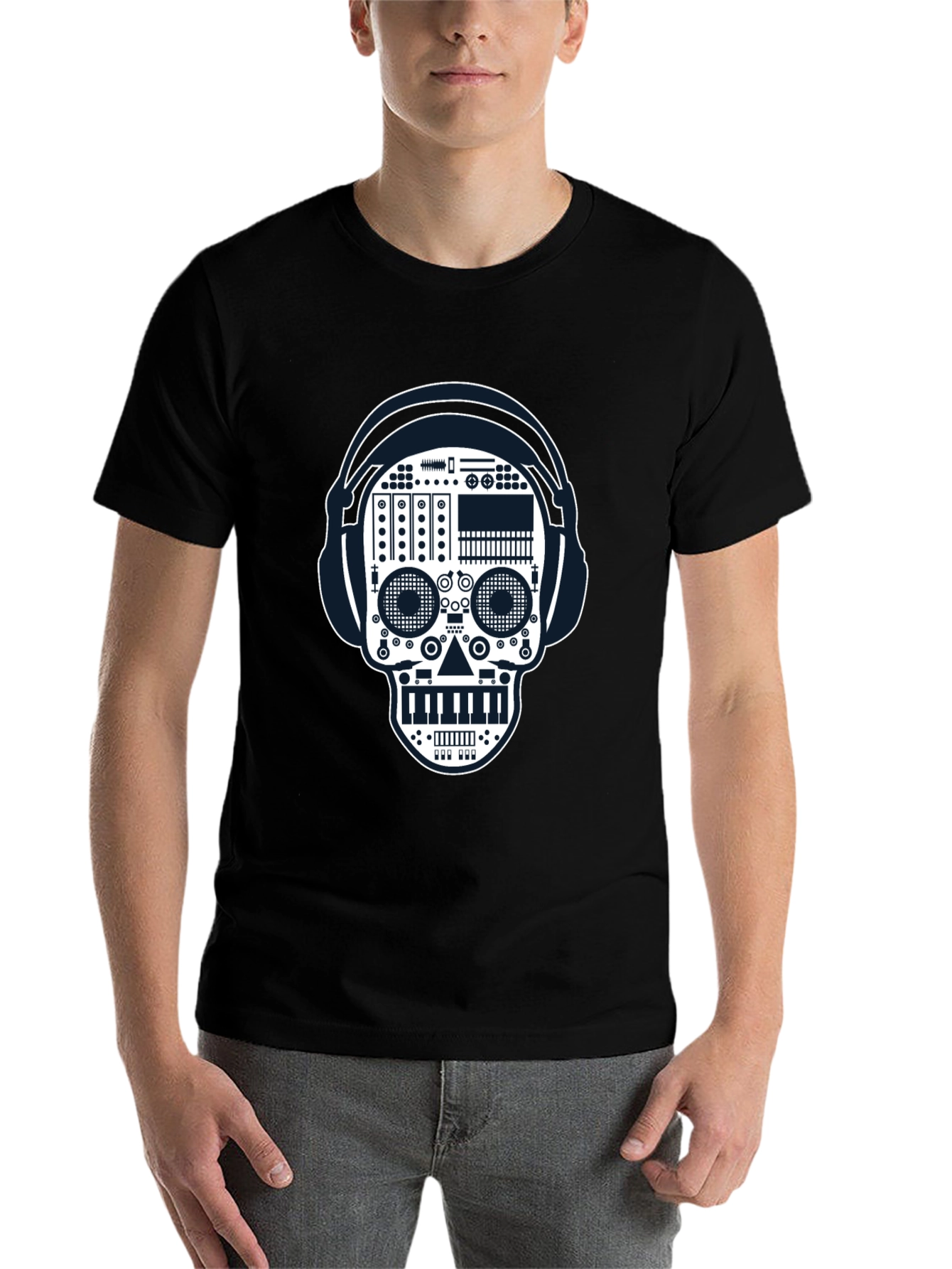 Black DJ Skull Graphic Tee - Music Lover Style view 7