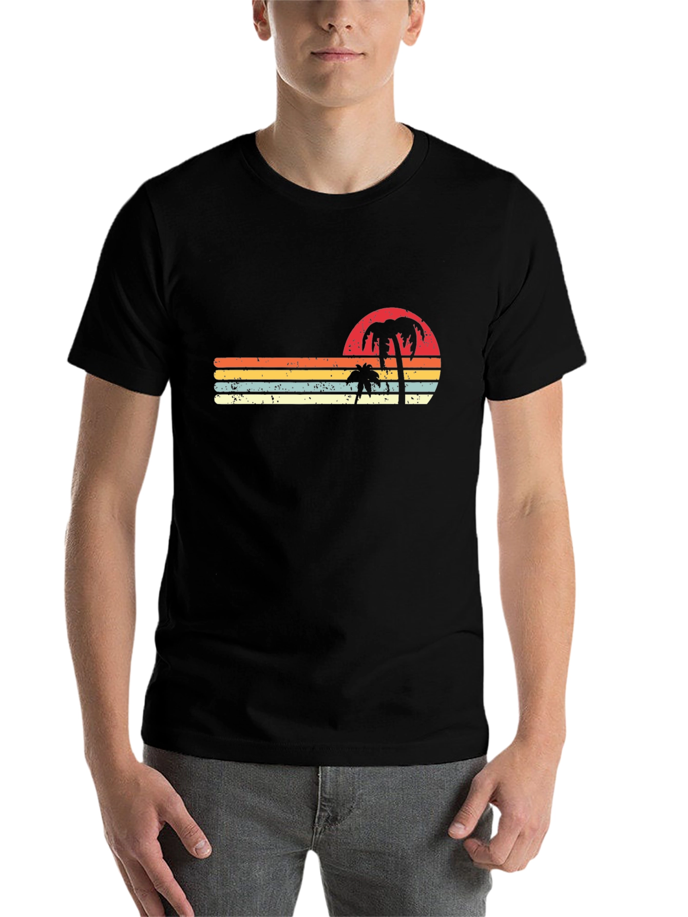 Black Retro Sunset Palm Tree T-Shirt view 7