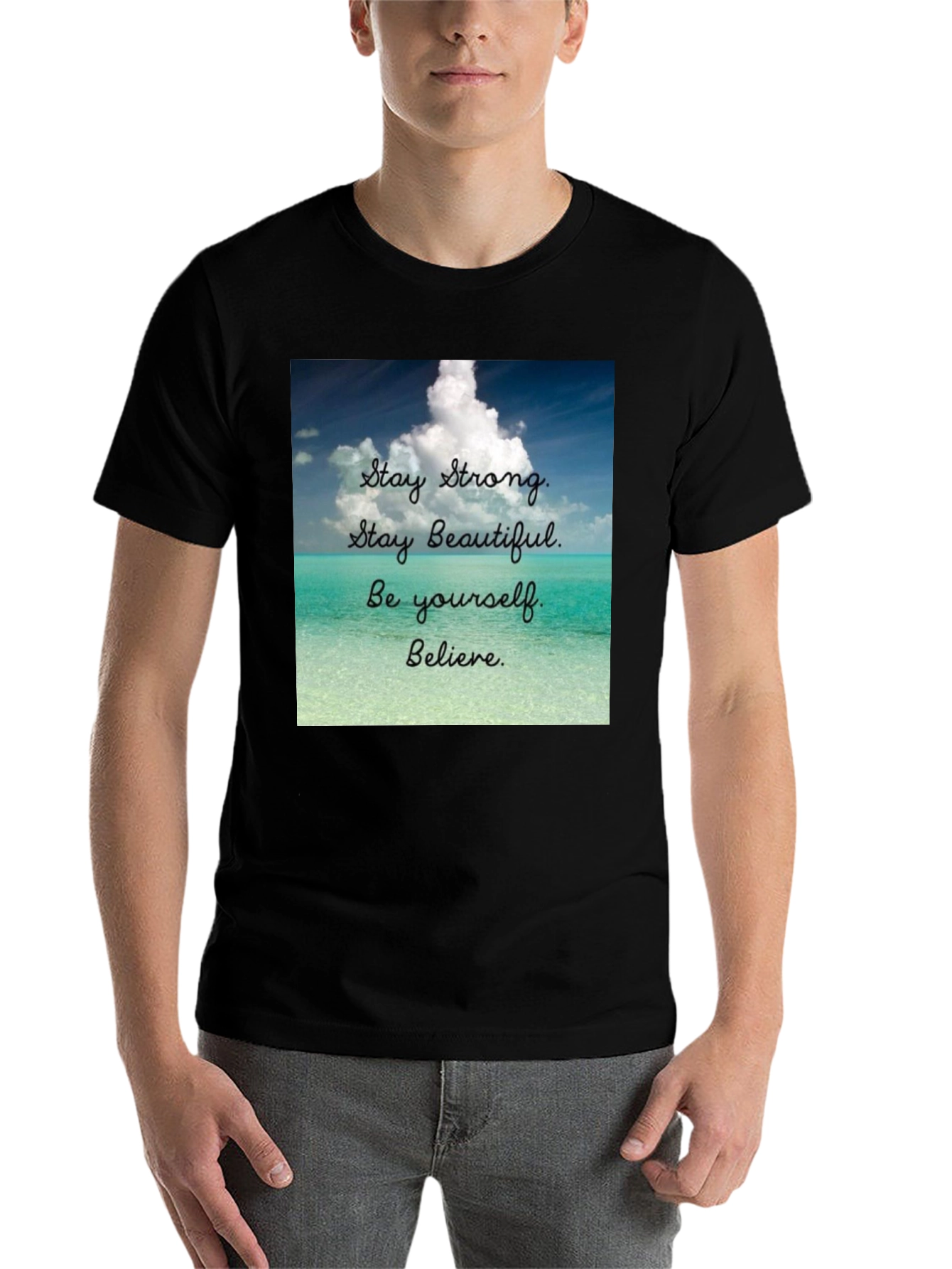 Black Inspirational T-Shirt: Stay Strong, Beautiful, and Believe view 7