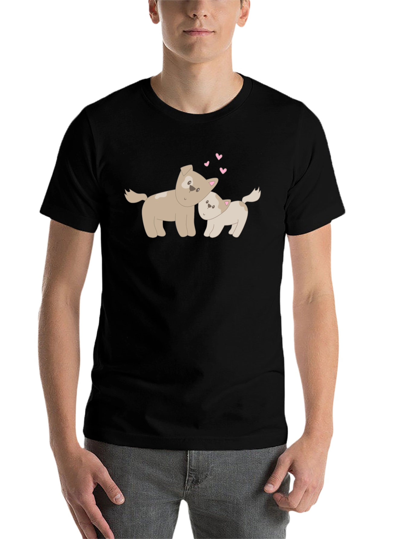 Black Cute Dogs Black T-Shirt, Love Graphic Tee view 7