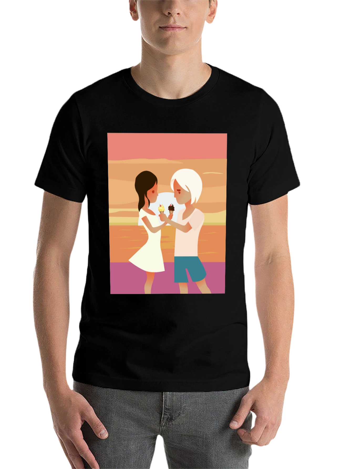 Black Couple Ice Cream Graphic T-Shirt - Unisex Casual Tee view 7