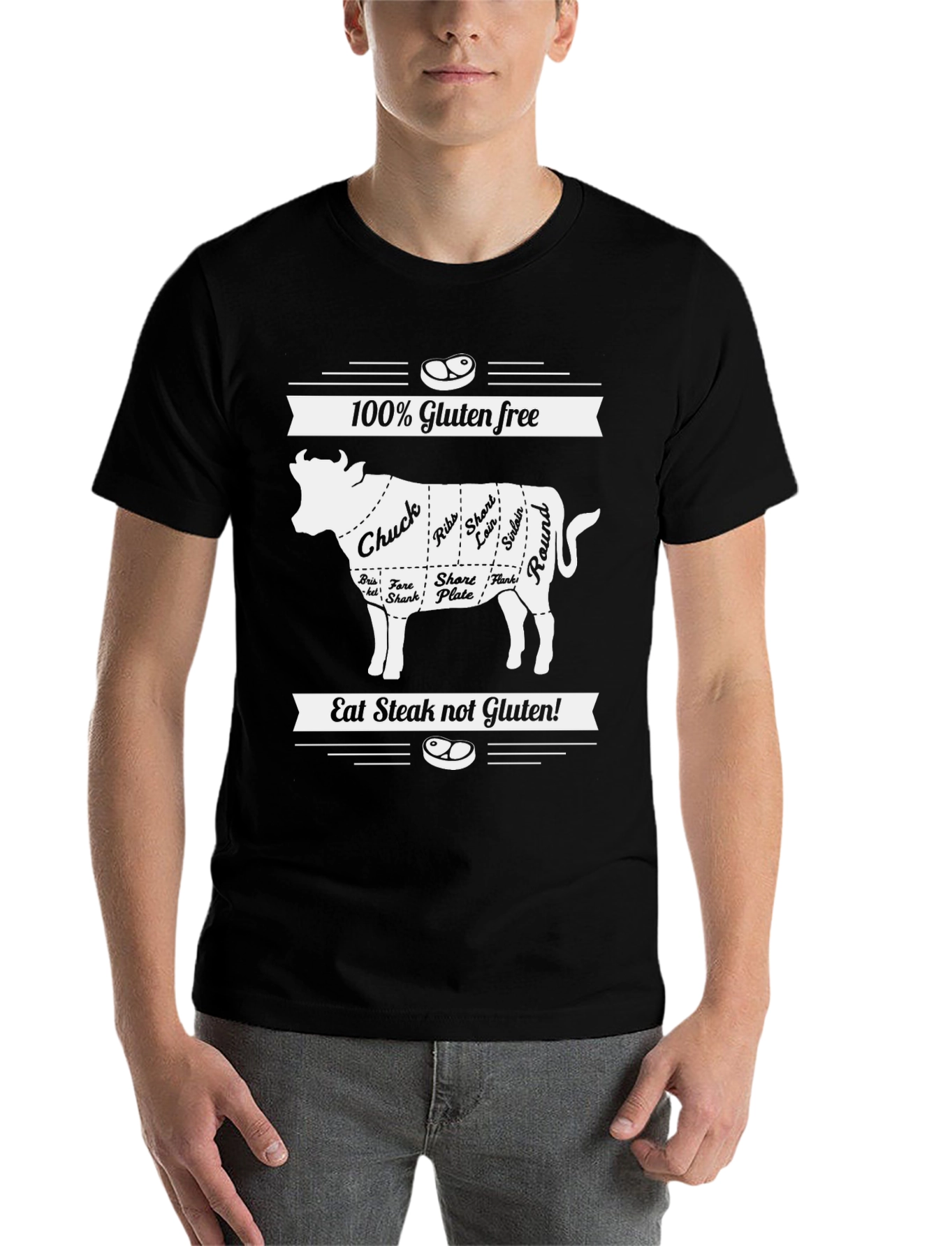 Black Gluten Free Steak Lover T-Shirt view 7