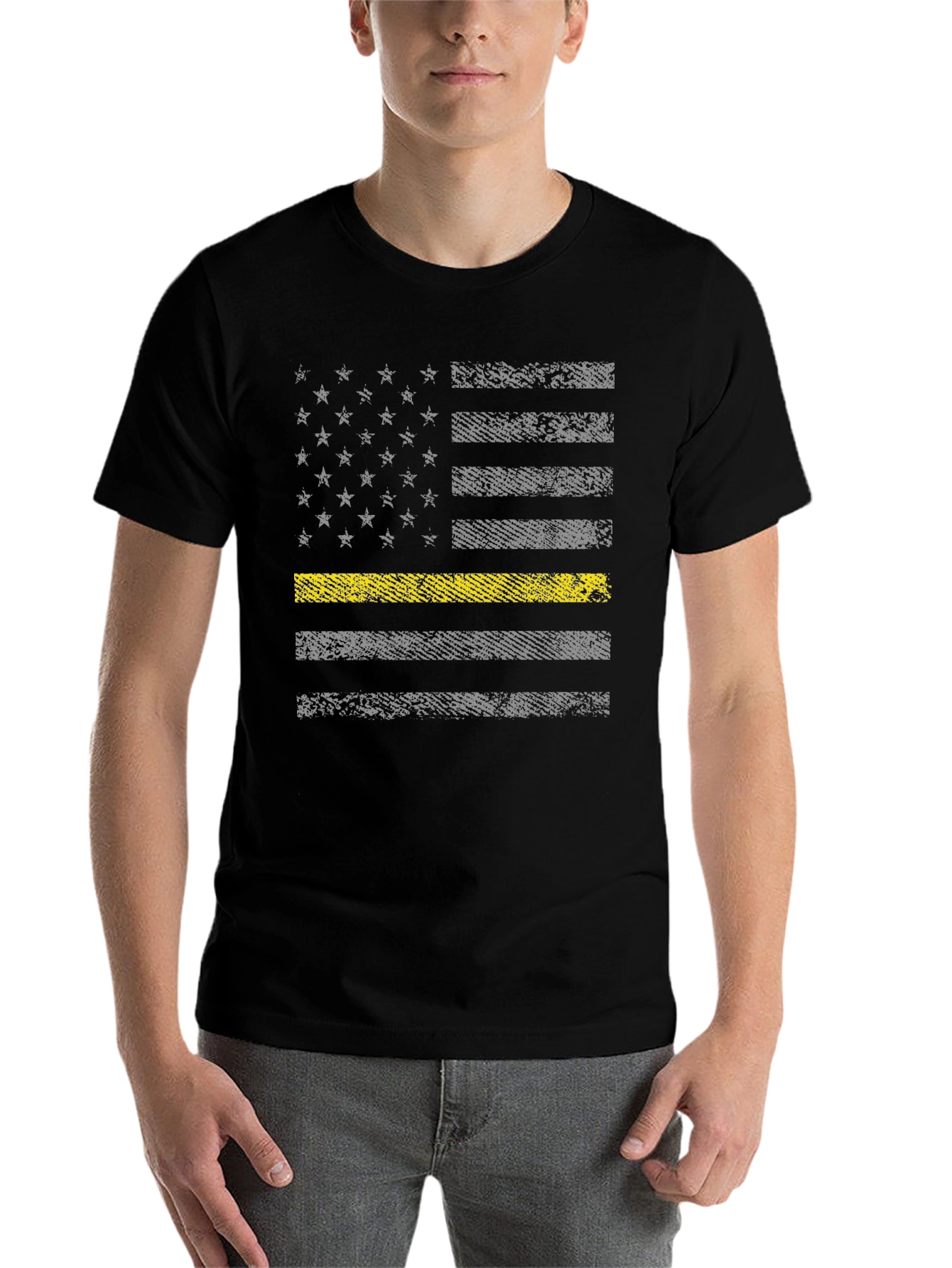 Black Thin Yellow Line Flag T-Shirt view 7