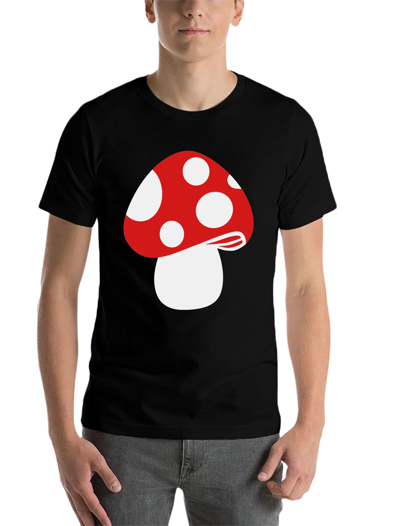 Black Red Mushroom Graphic Tee - Funky Black T-Shirt view 7