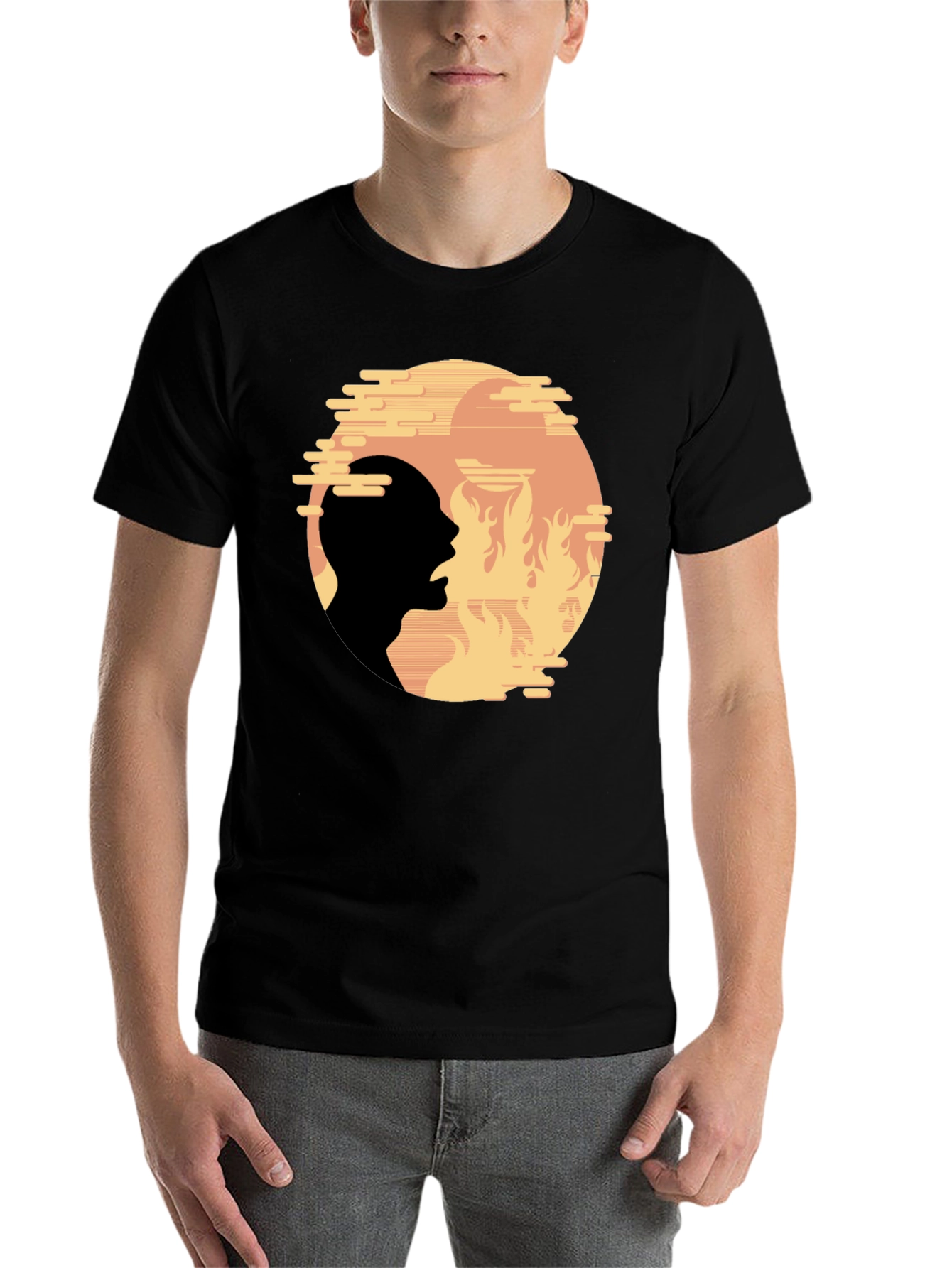 Black Fiery Silhouette Graphic Tee - Bold Statement Shirt view 7
