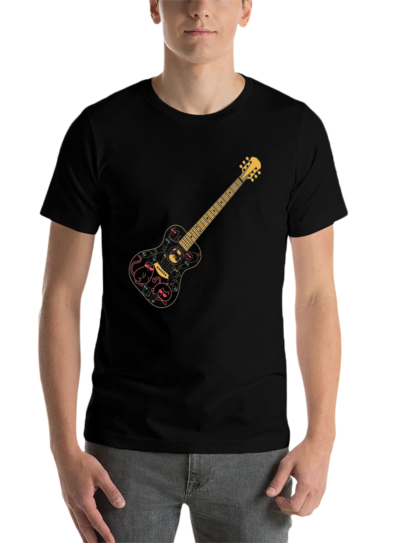 Black Guitar Cat Halloween T-Shirt view 7