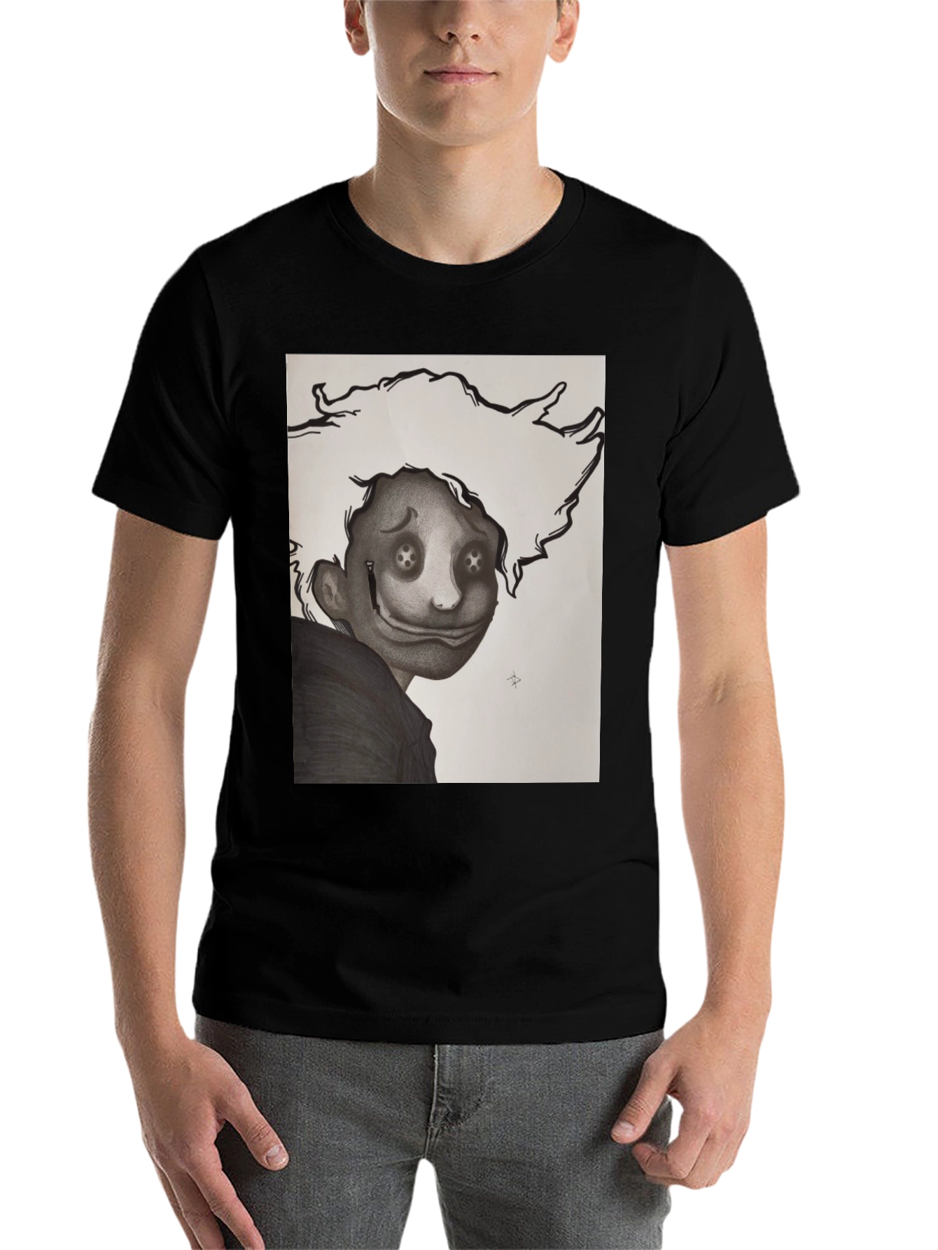 Black Creepy Cartoon Graphic T-Shirt view 7