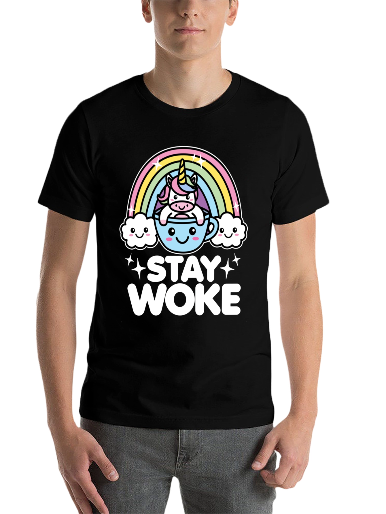 Black Stay Woke Unicorn Graphic Tee - Trendy Black T-Shirt view 7