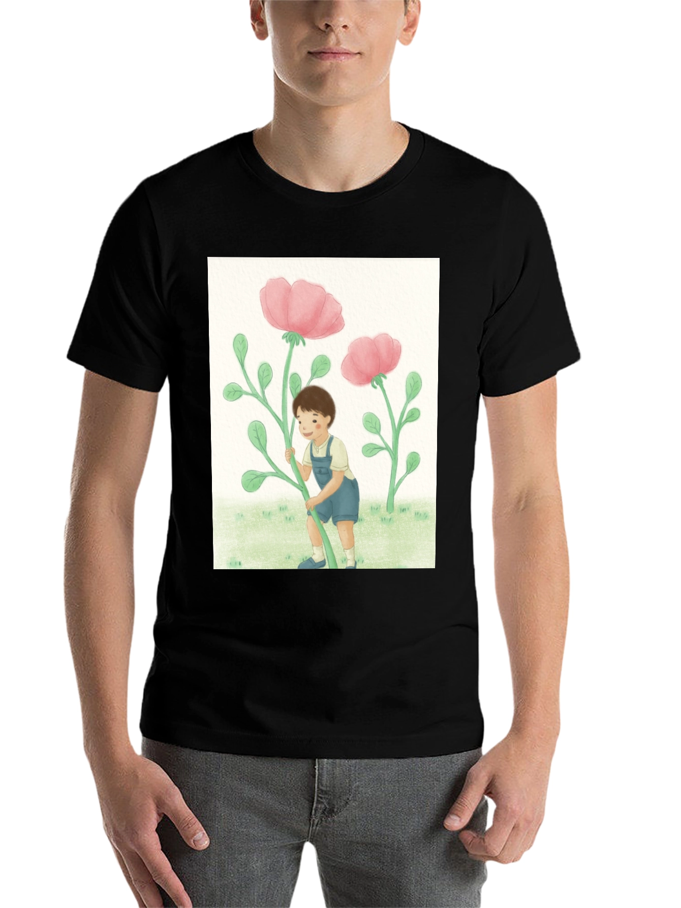 Black Boy with Flowers Black T-Shirt view 7